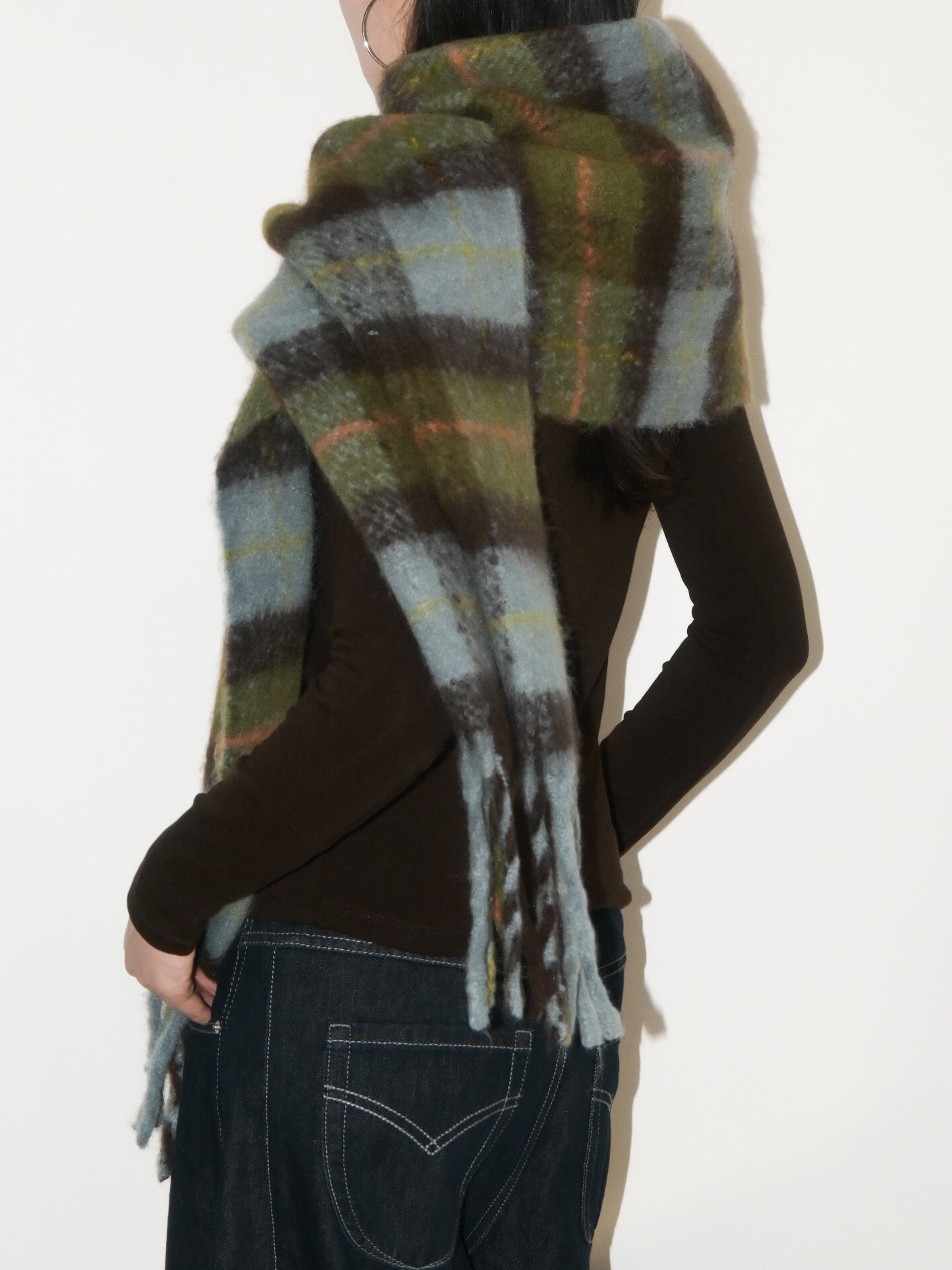 Plaid Fringe Wool Scarf