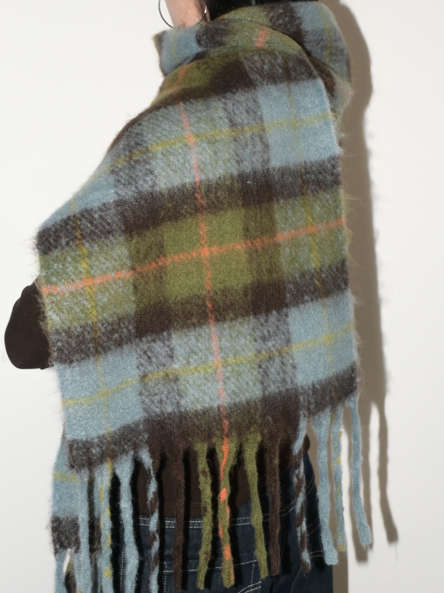 Plaid Fringe Wool Scarf