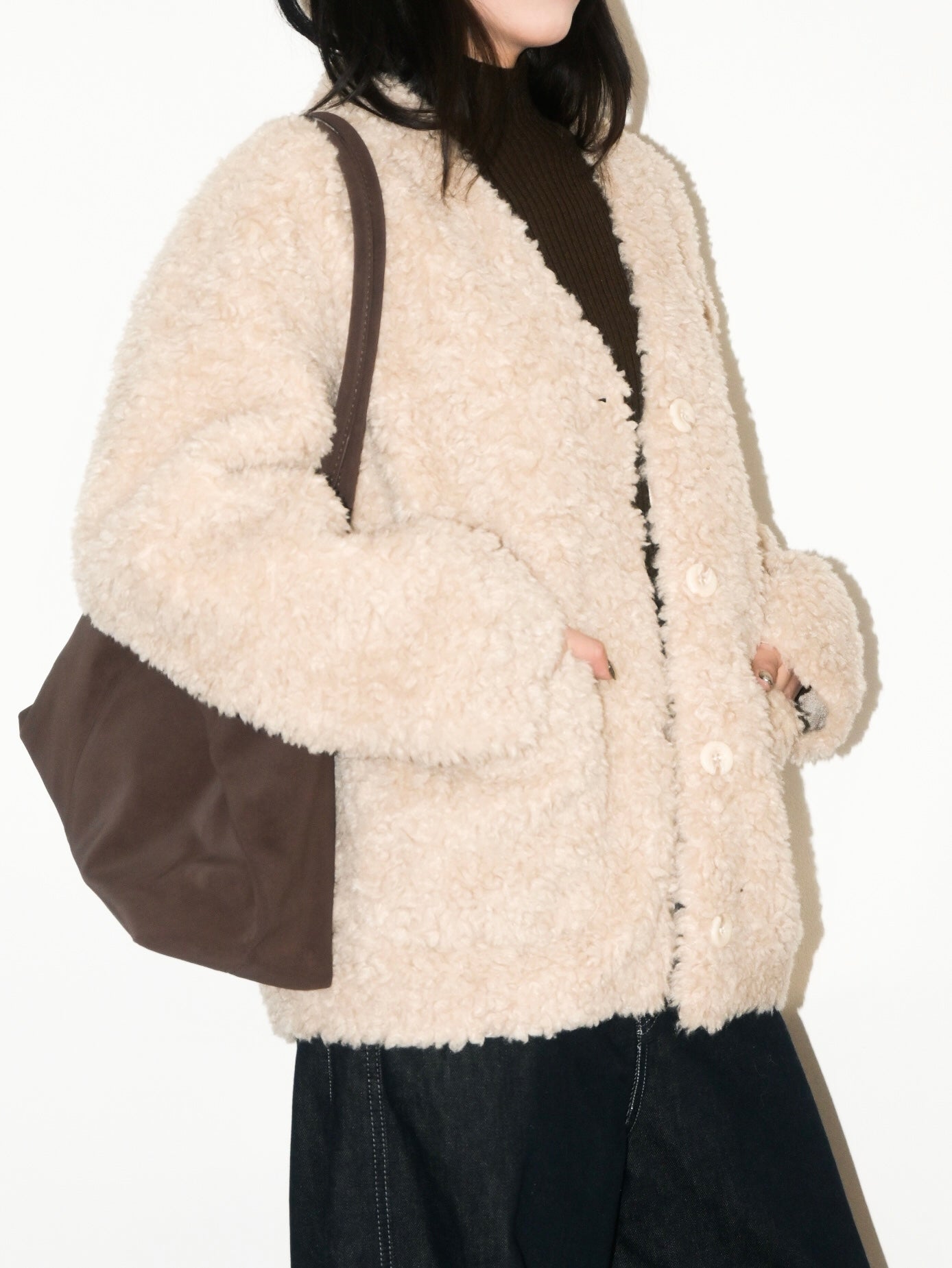 V Neck Shearling Coat