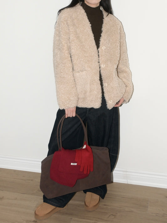 V Neck Shearling Coat