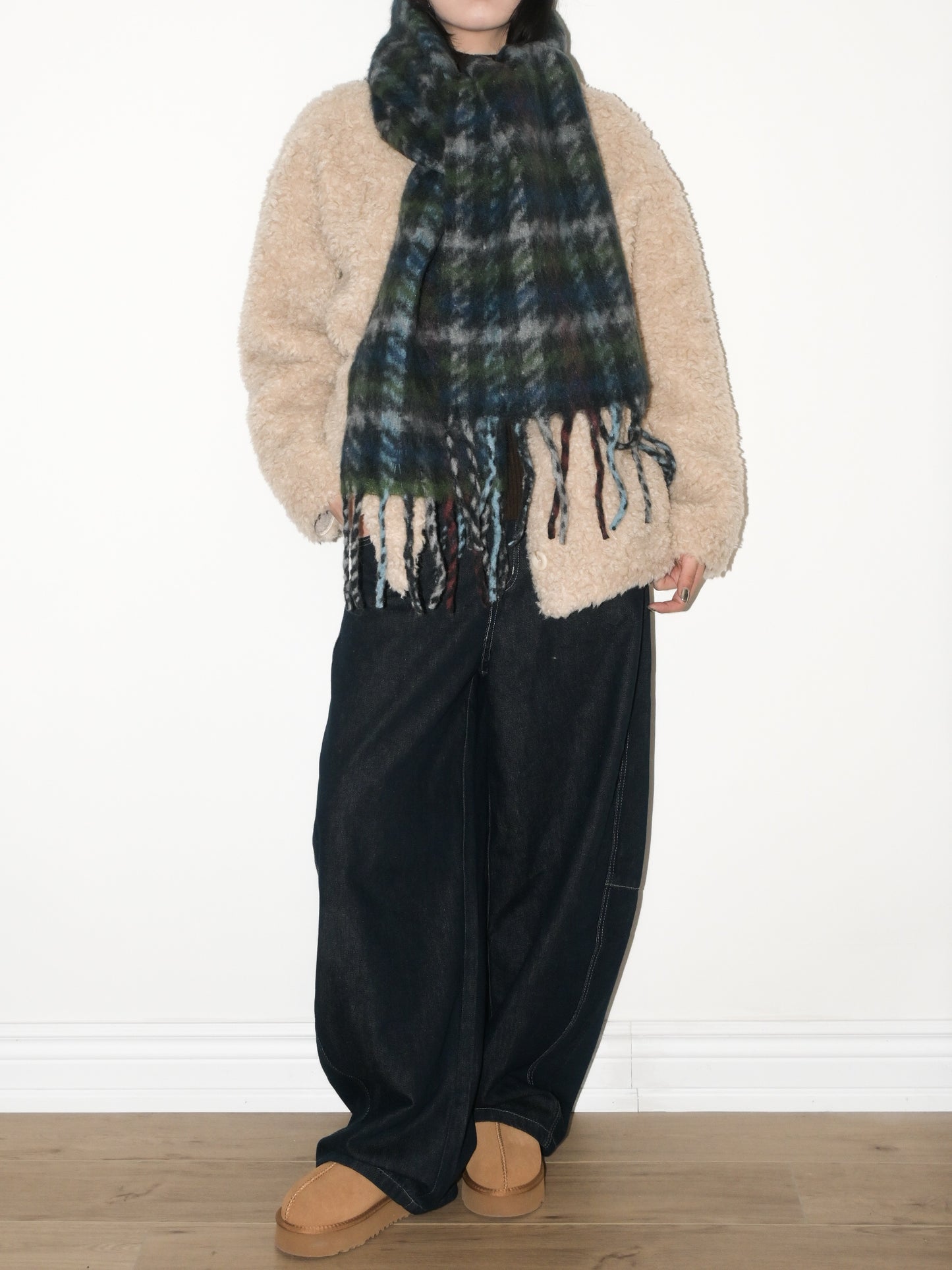 Plaid Fringe Mohair Scarf
