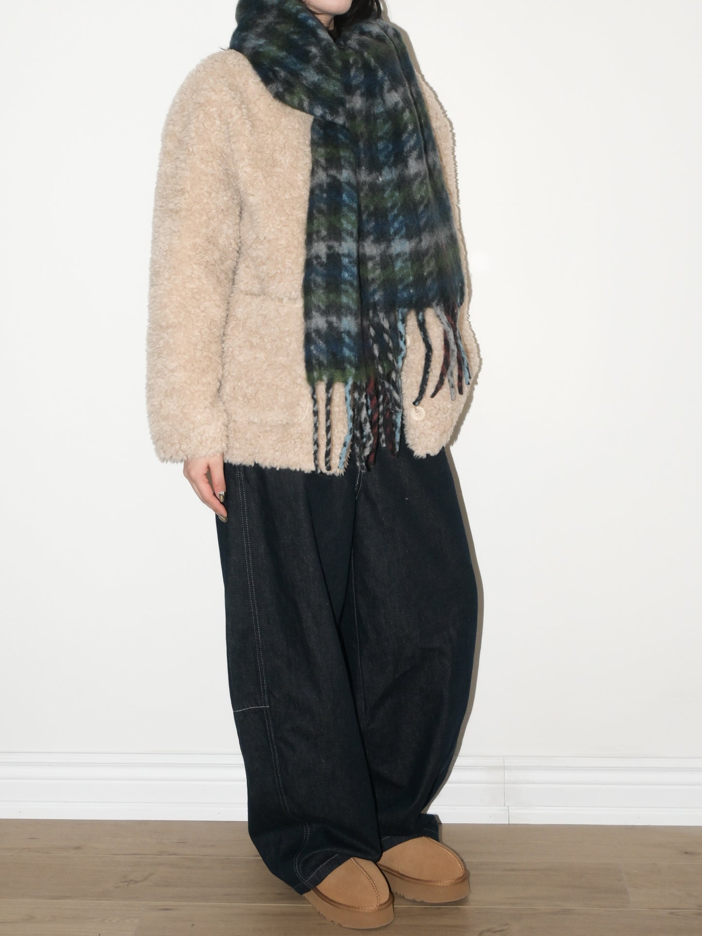 Plaid Fringe Mohair Scarf