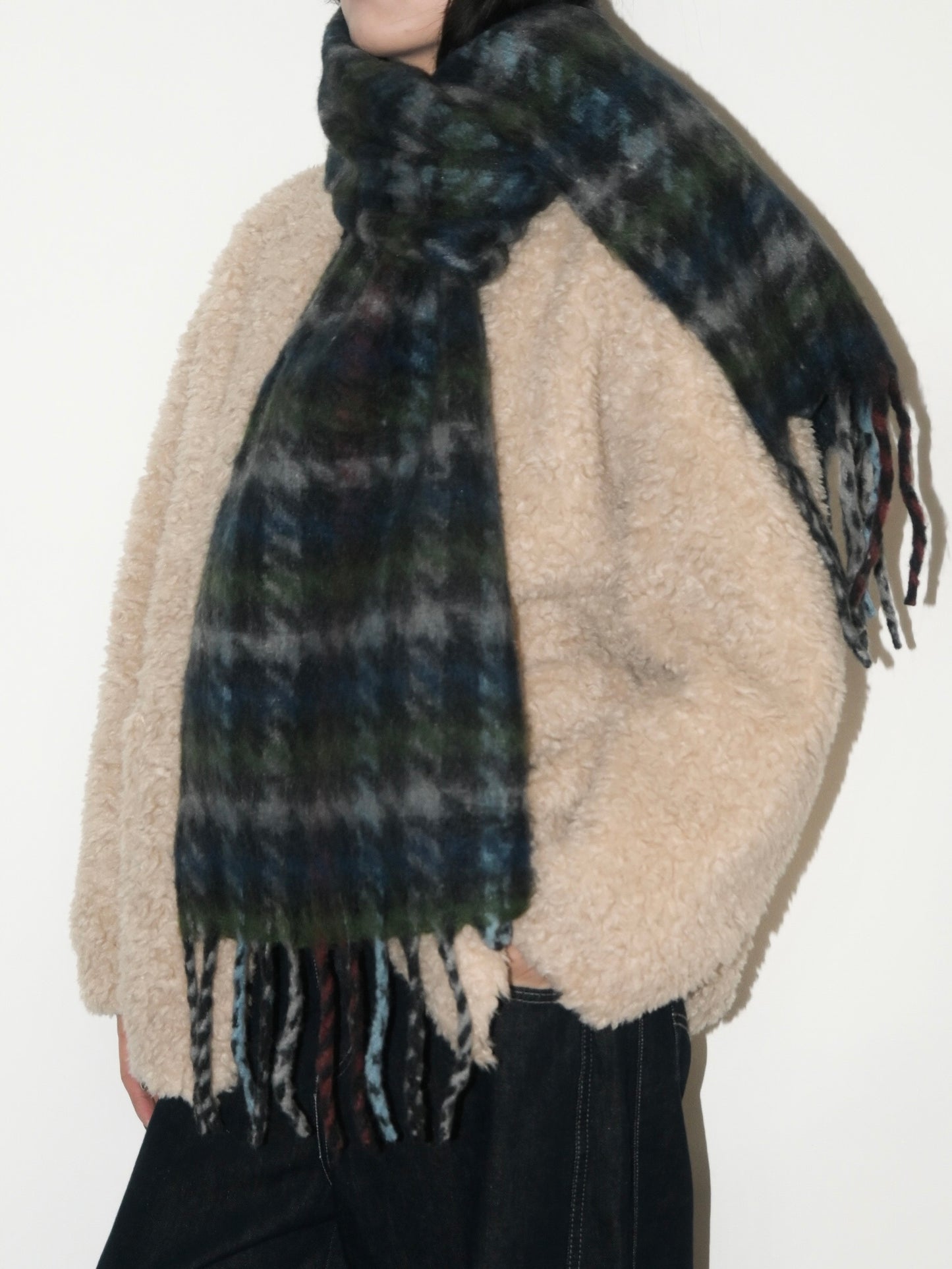 Plaid Fringe Mohair Scarf