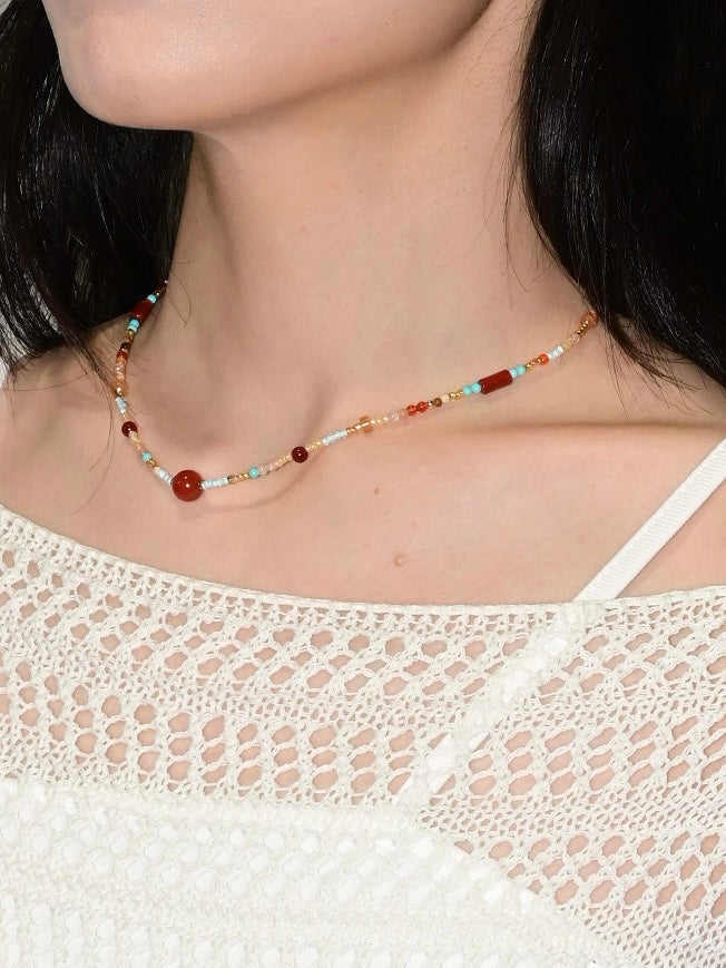 Red Agate Beaded Necklace