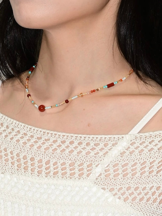 Red Agate Beaded Necklace