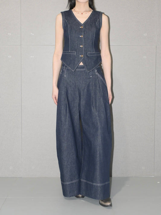 70s Denim Pleated Trousers