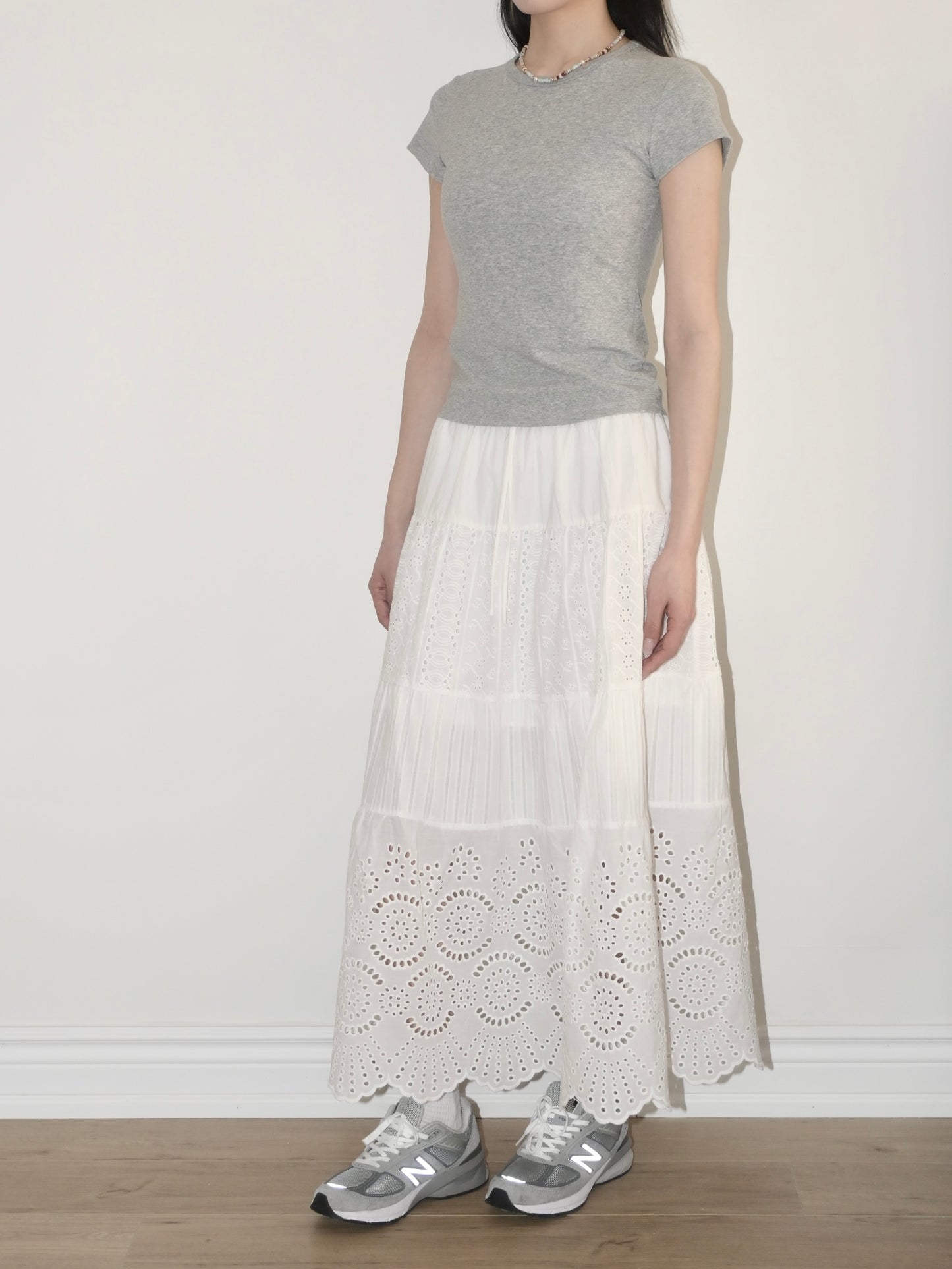 Cotton Eyelet Tiered Maxi Skirt