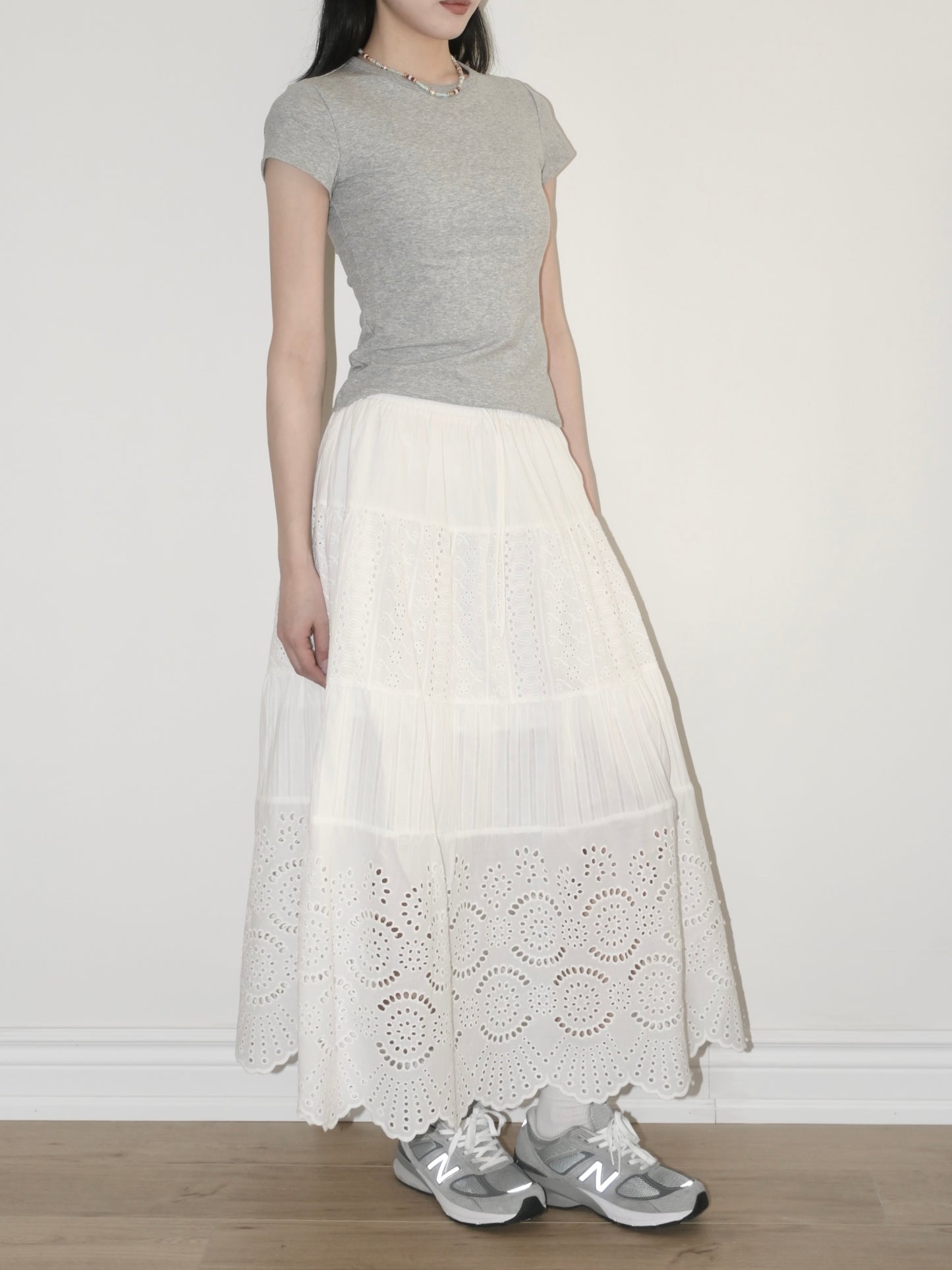 Cotton Eyelet Tiered Maxi Skirt