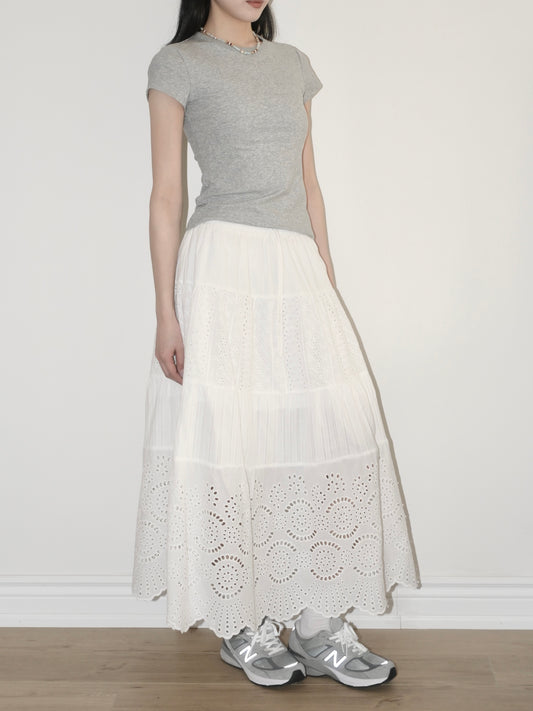 Cotton Eyelet Tiered Maxi Skirt