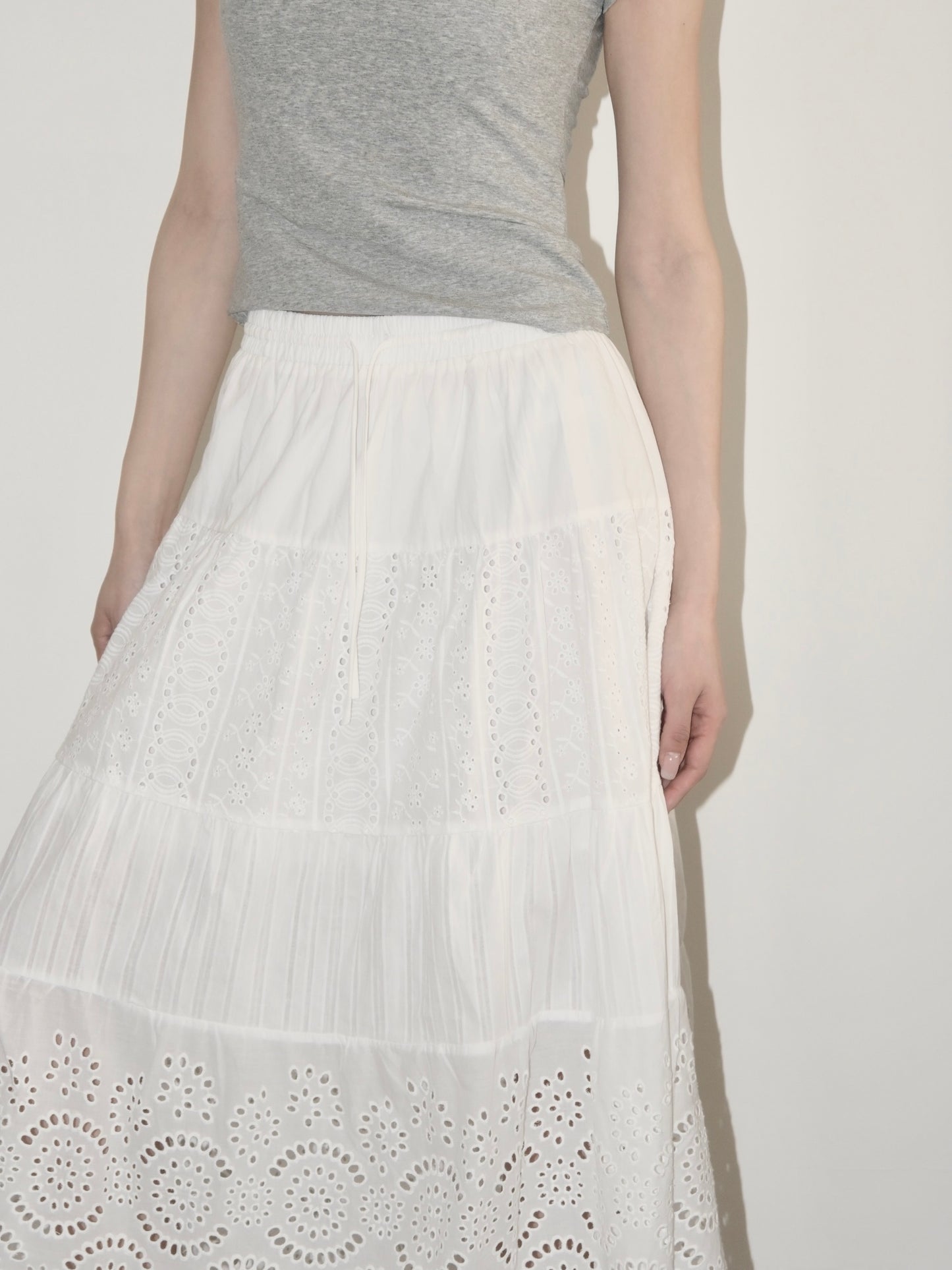 Cotton Eyelet Tiered Maxi Skirt