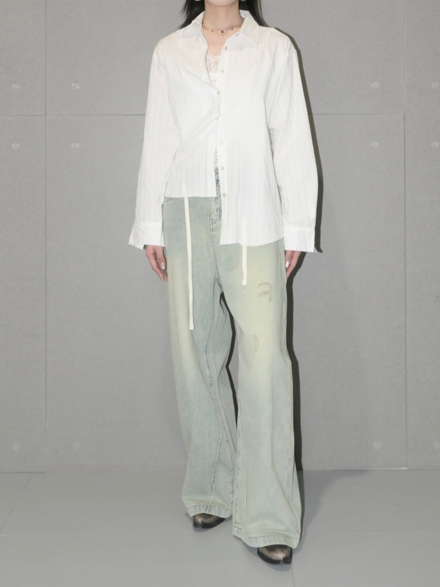 Cotton Shirt with Textured Stripes