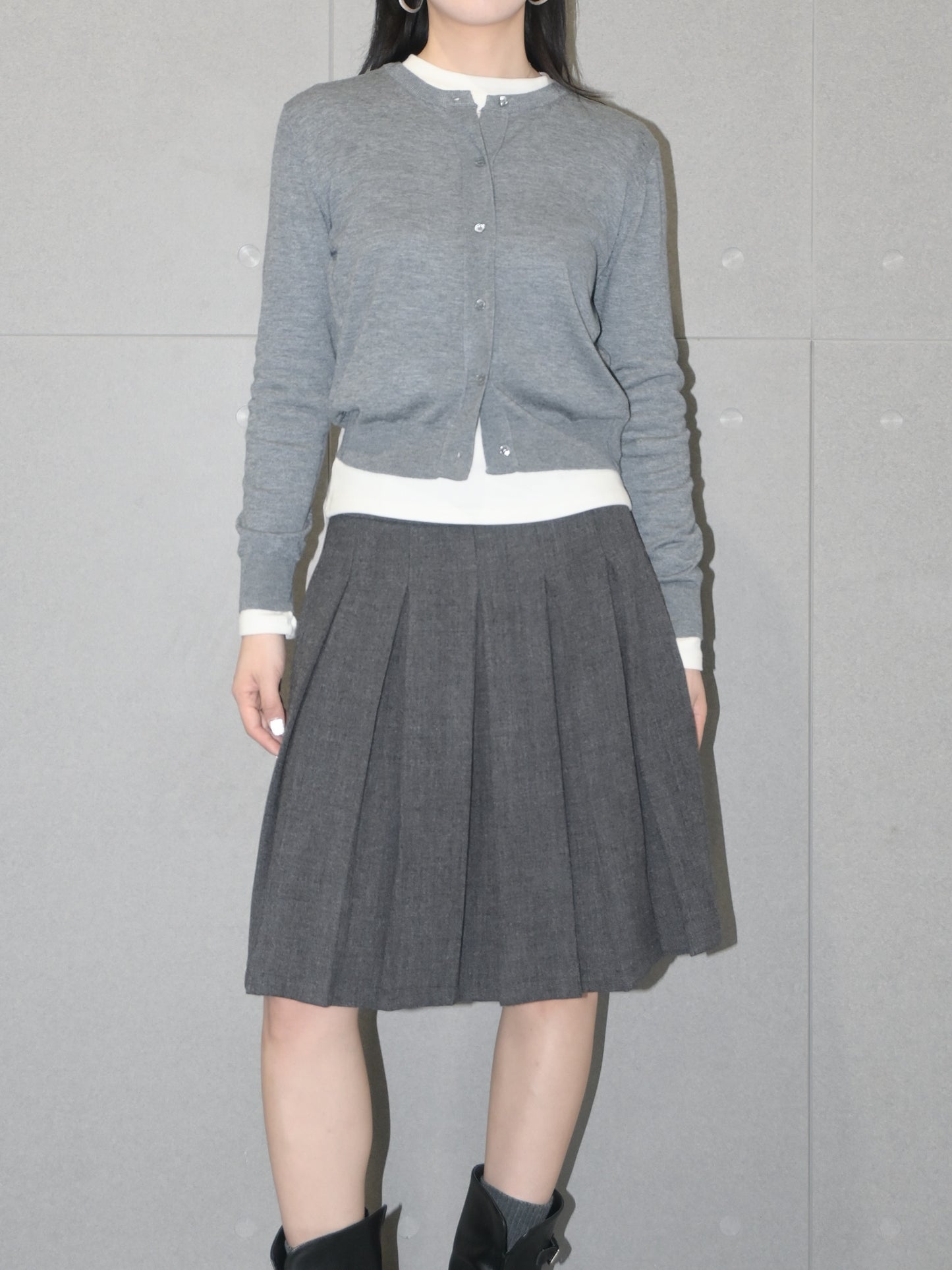 Pleated Wool Midi Skirt