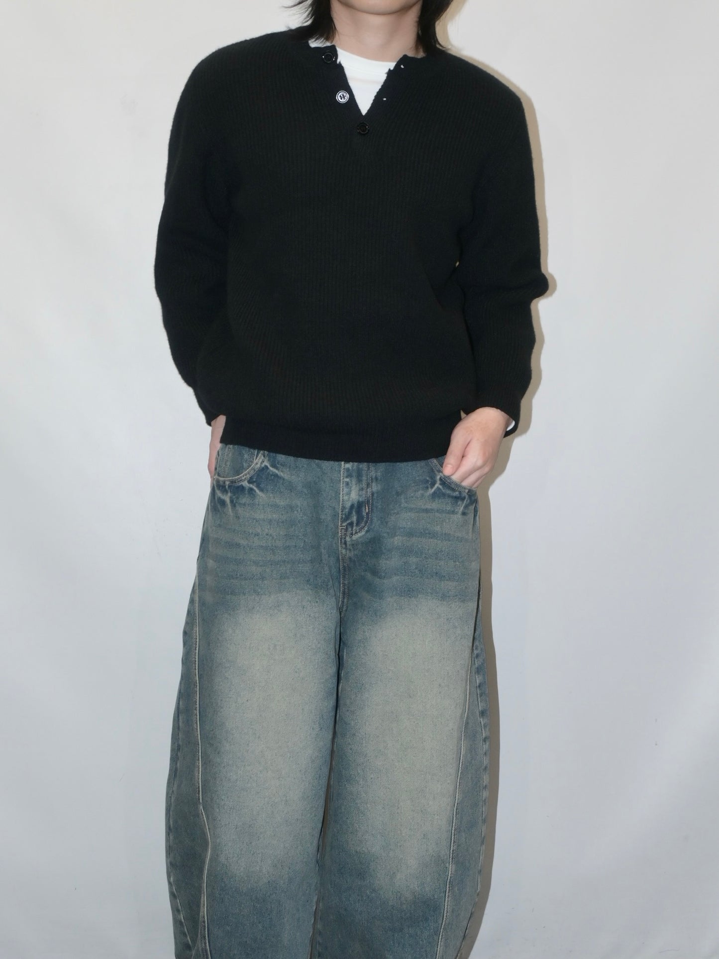 Ribbed Henley Sweater