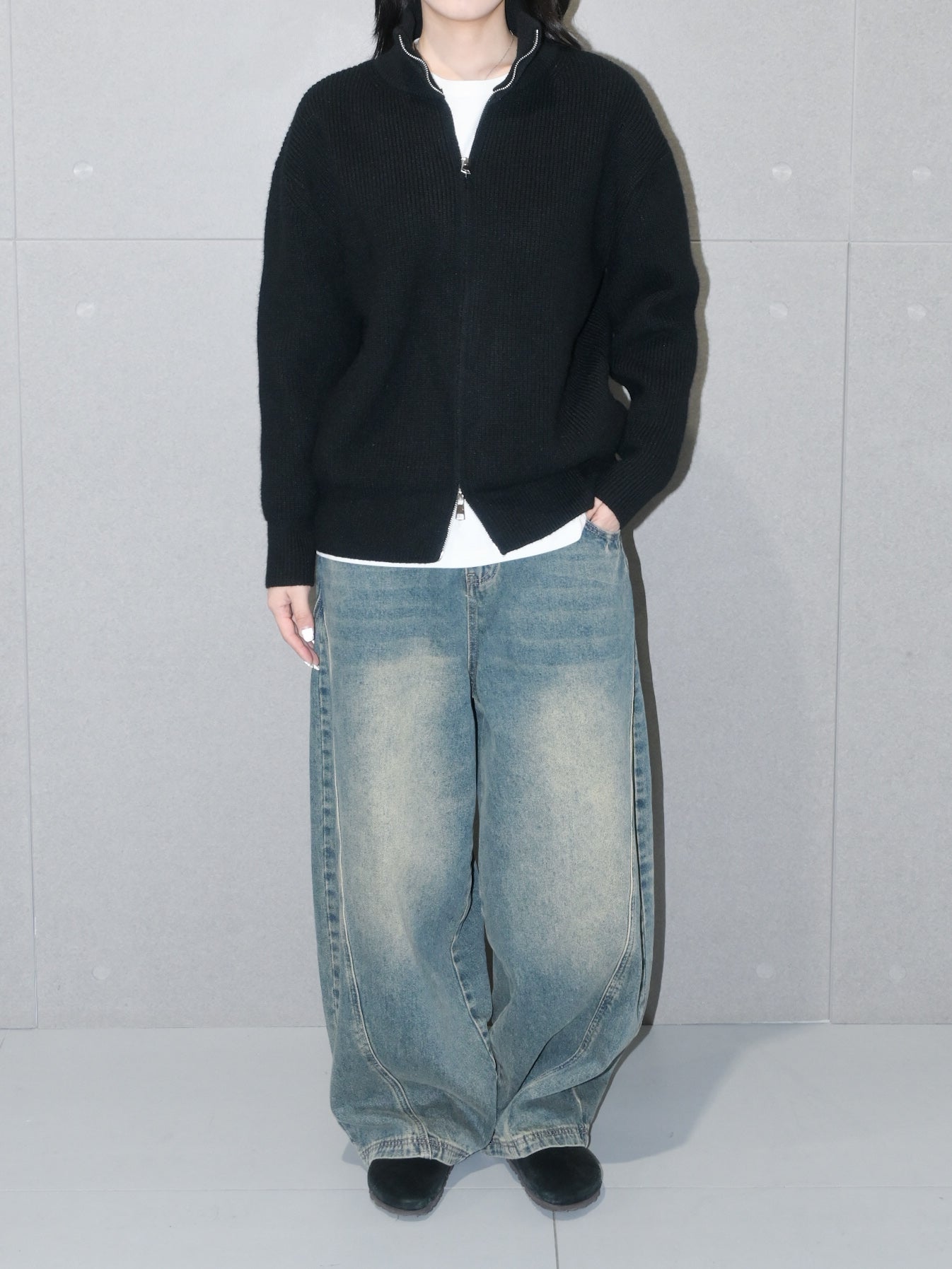 Chunky Zip-Up Wool Sweater