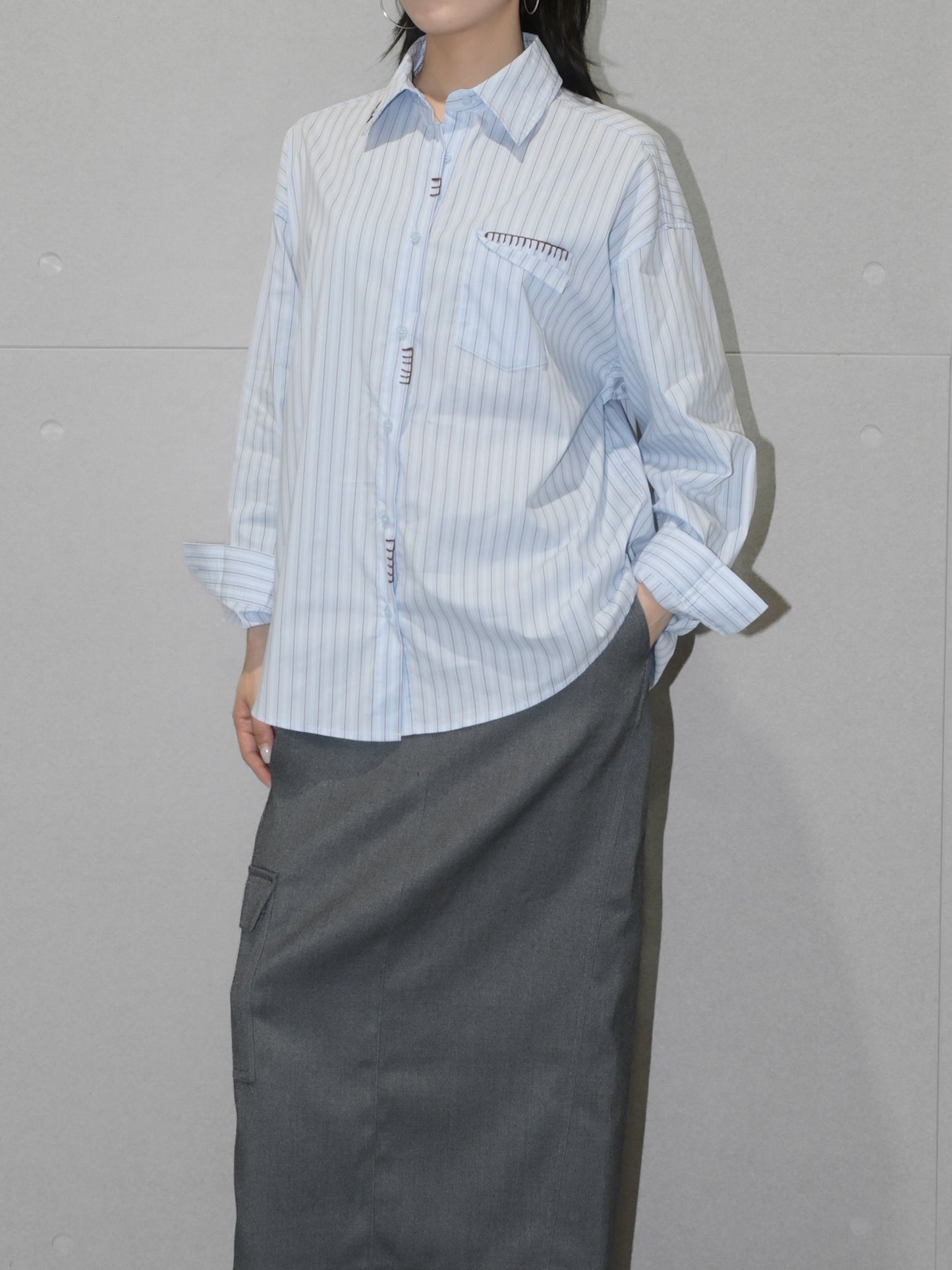 Contrast Stitch Stripe Shirt