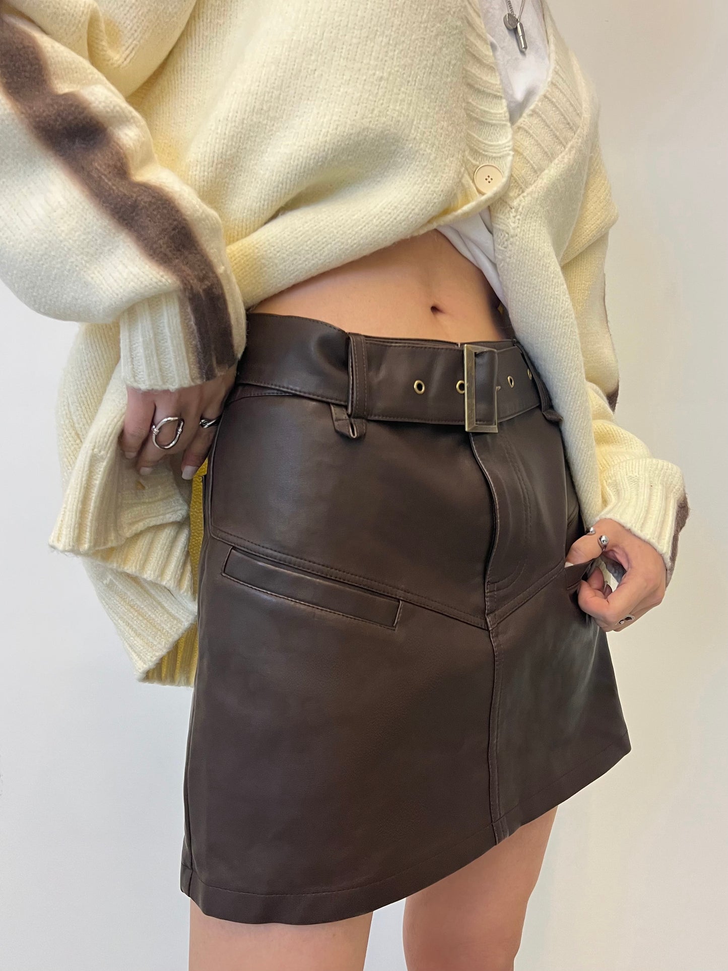 Washed Vegan Leather Skirt