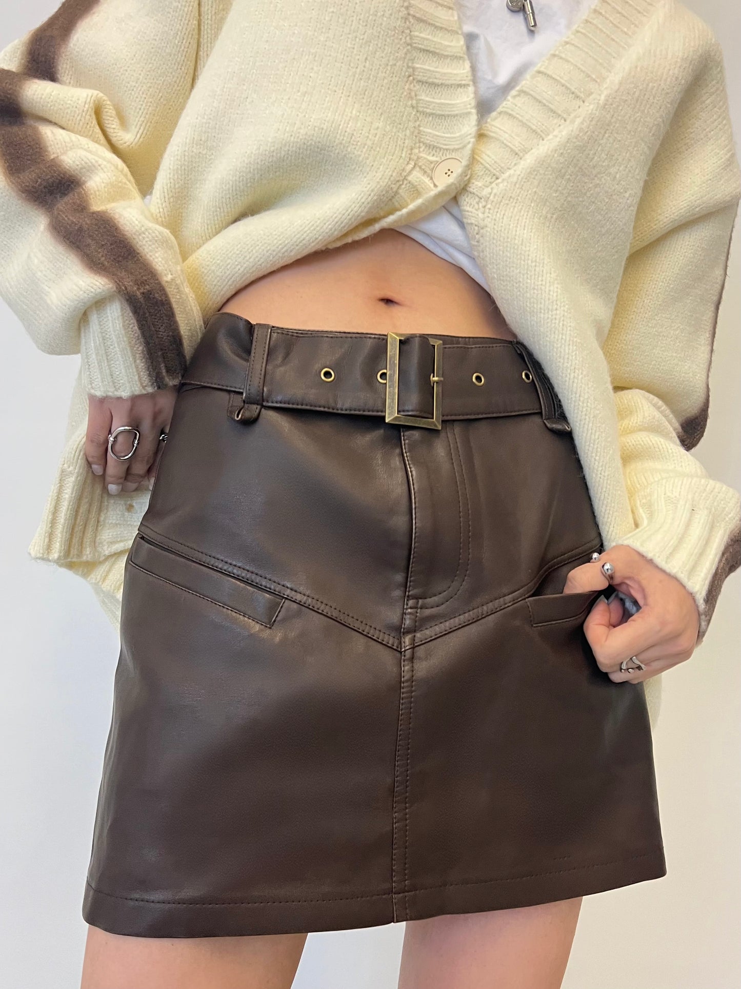 Washed Vegan Leather Skirt
