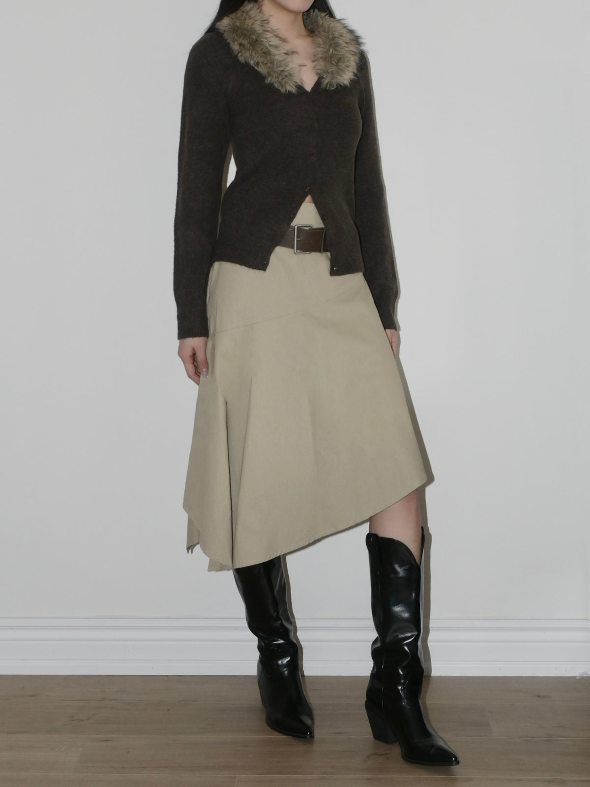 Faux Fur Collar Cardigan