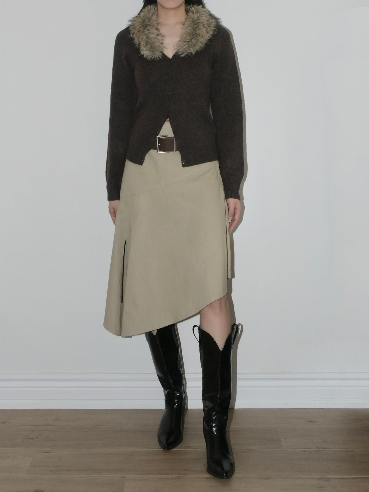 Faux Fur Collar Cardigan