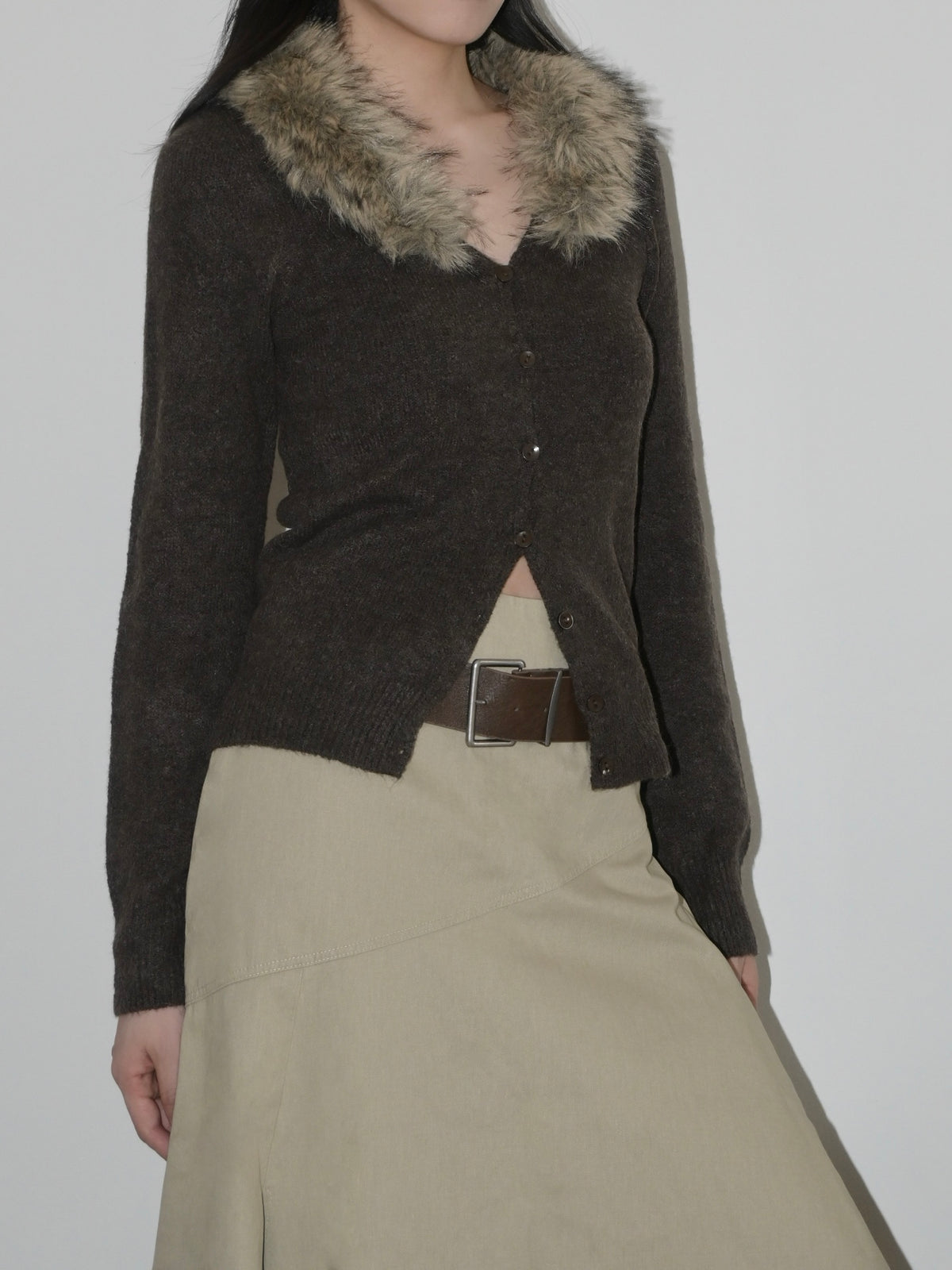 Faux Fur Collar Cardigan