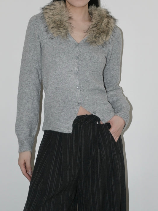 Faux Fur Collar Cardigan