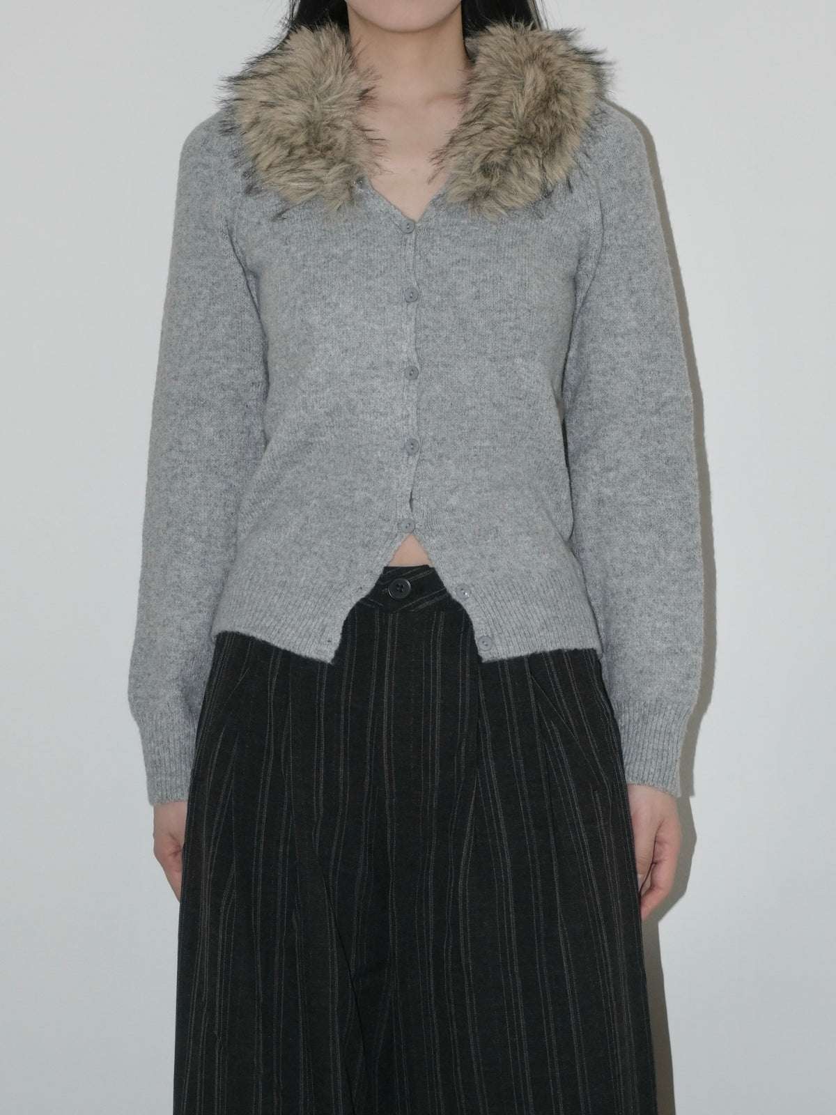 Faux Fur Collar Cardigan