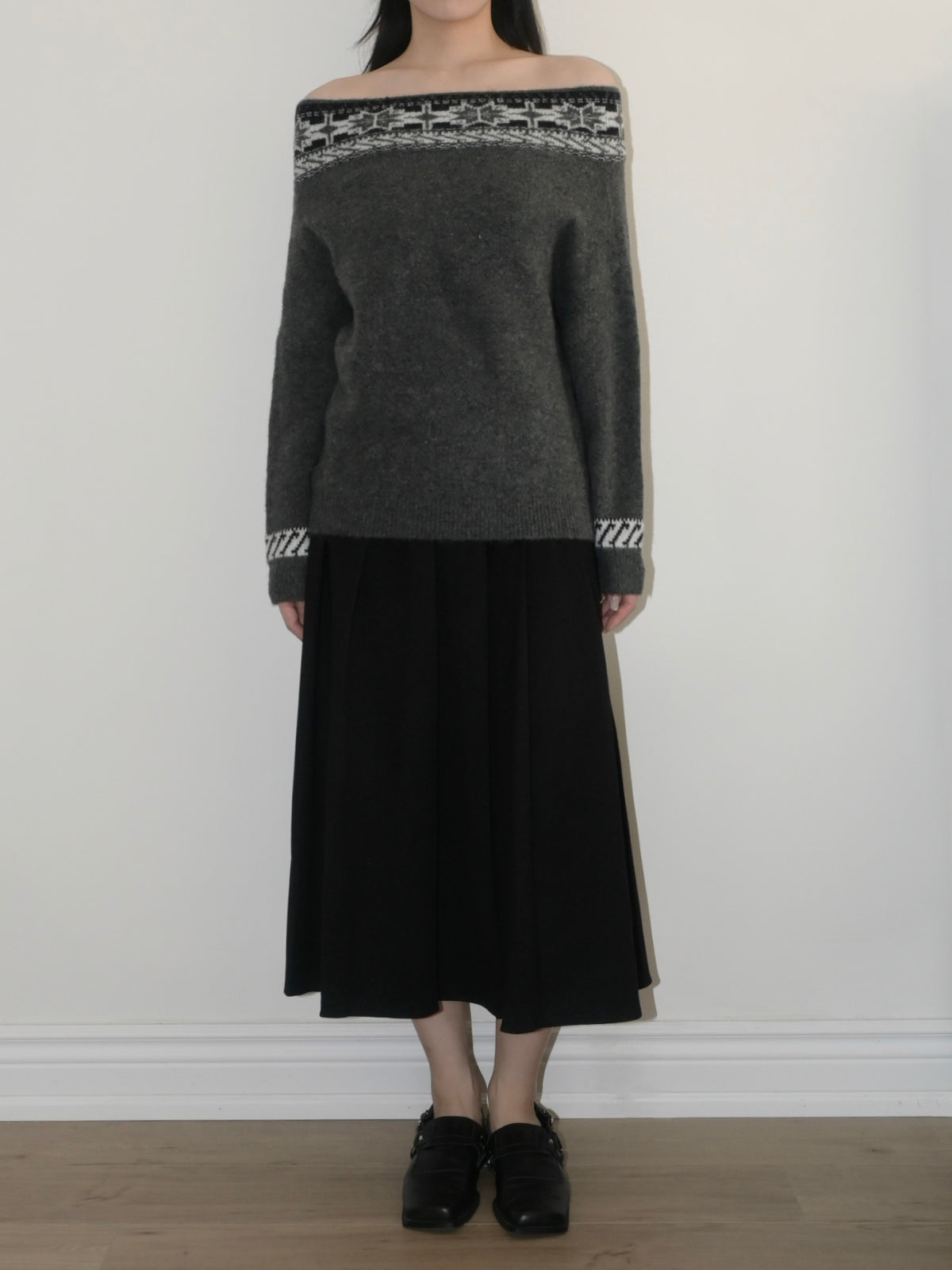 Fair Isle Off-Shoulder Sweater