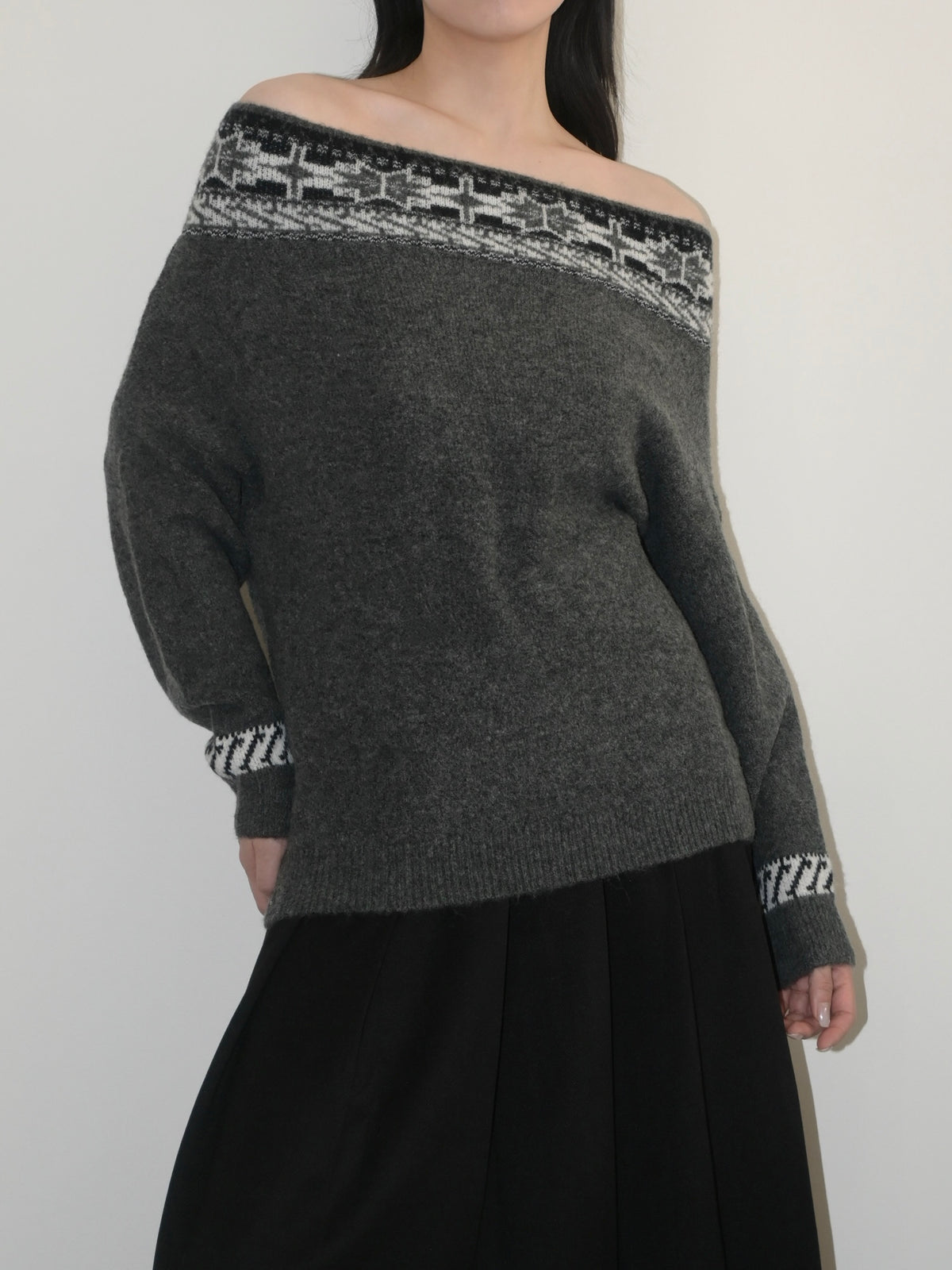 Fair Isle Off-Shoulder Sweater