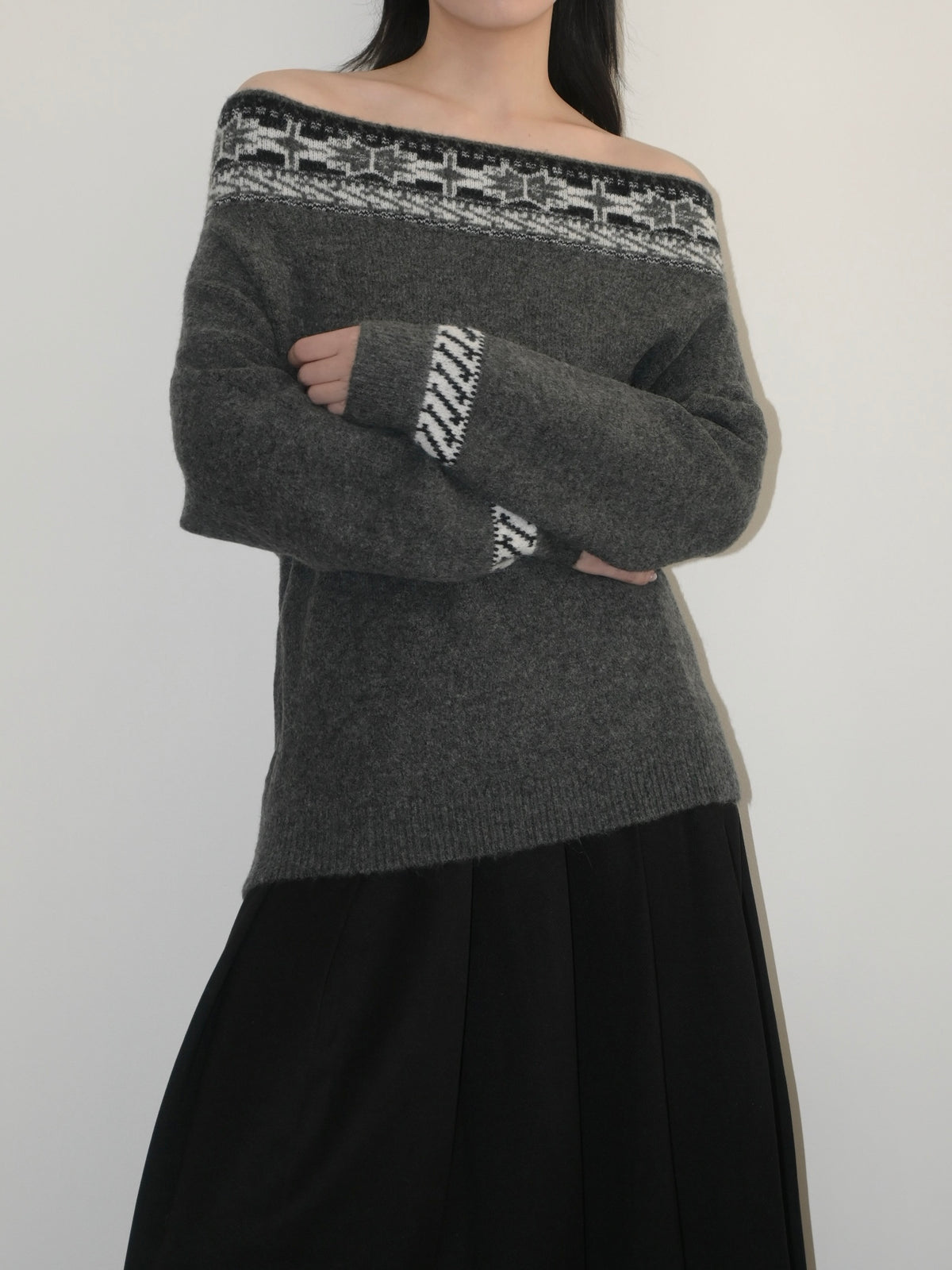 Fair Isle Off-Shoulder Sweater