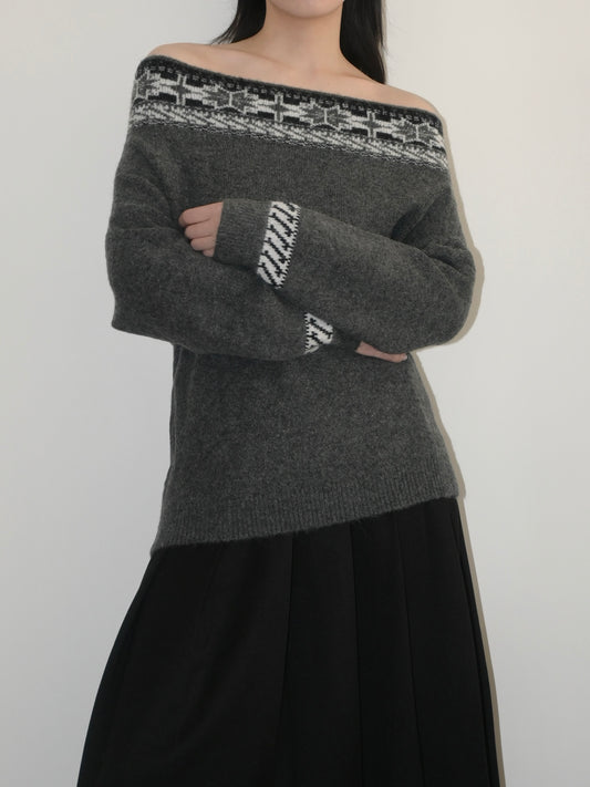 Fair Isle Off-Shoulder Sweater