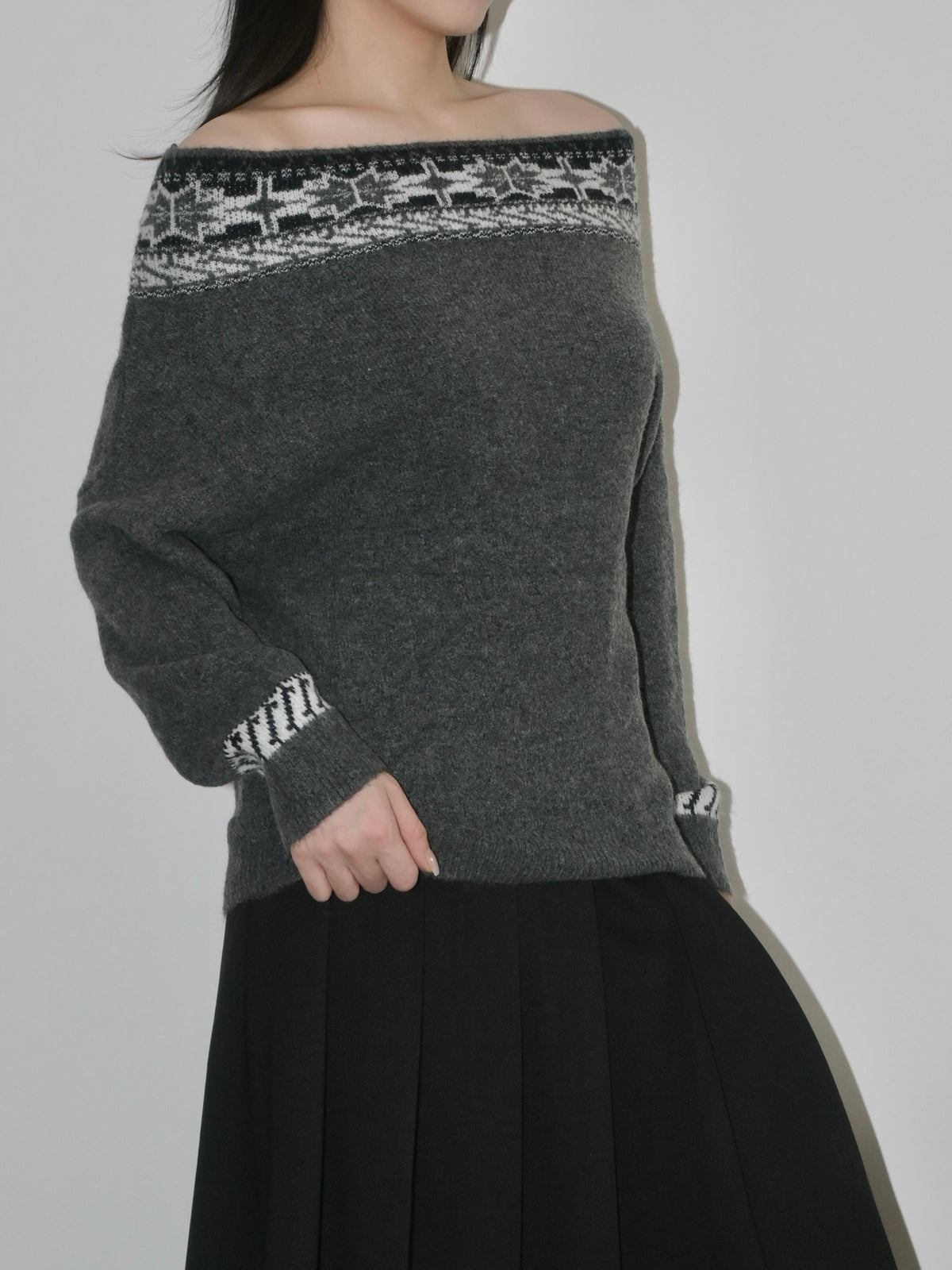 Fair Isle Off-Shoulder Sweater