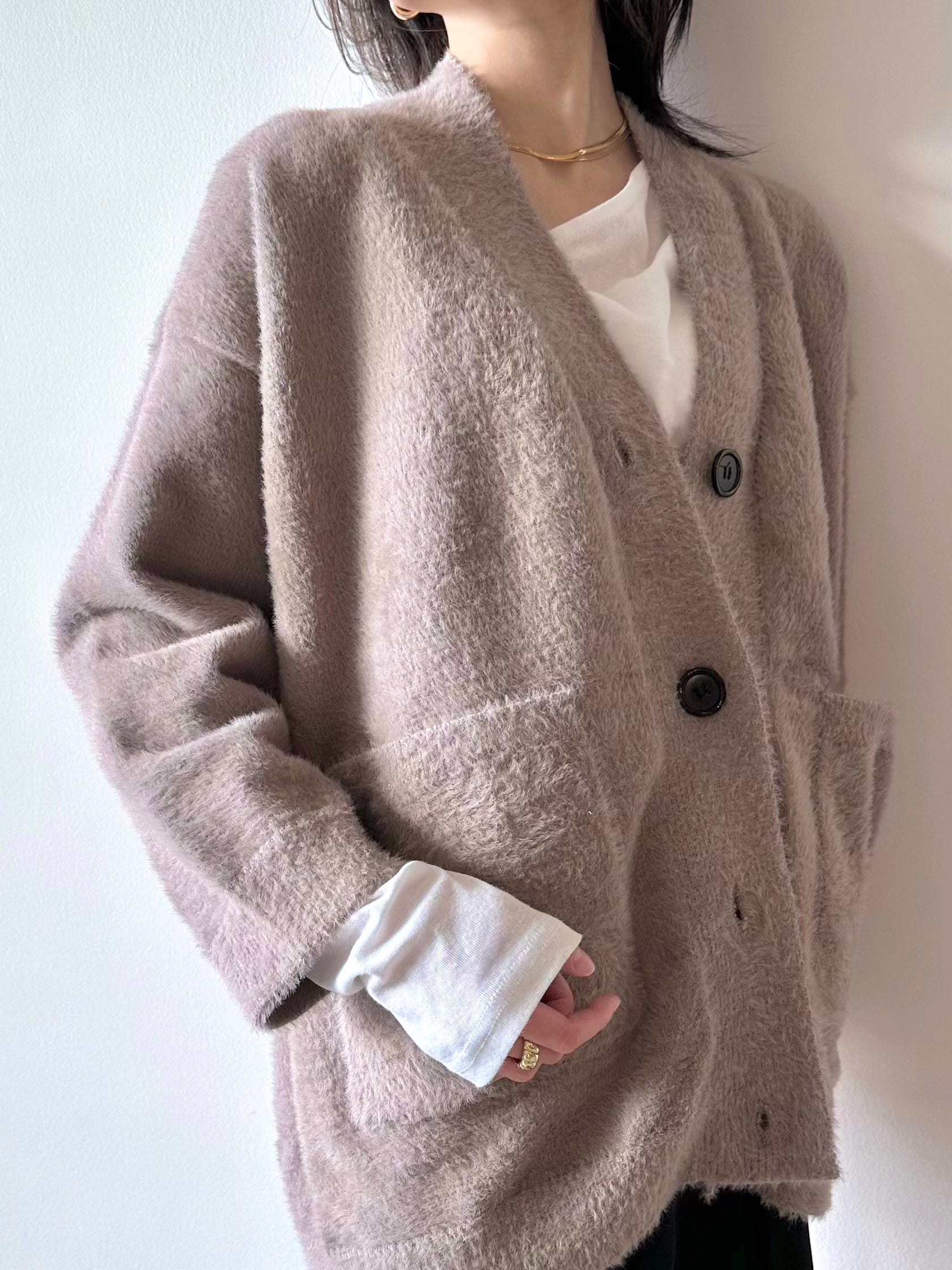 Oversized Fuzzy Button Cardigan