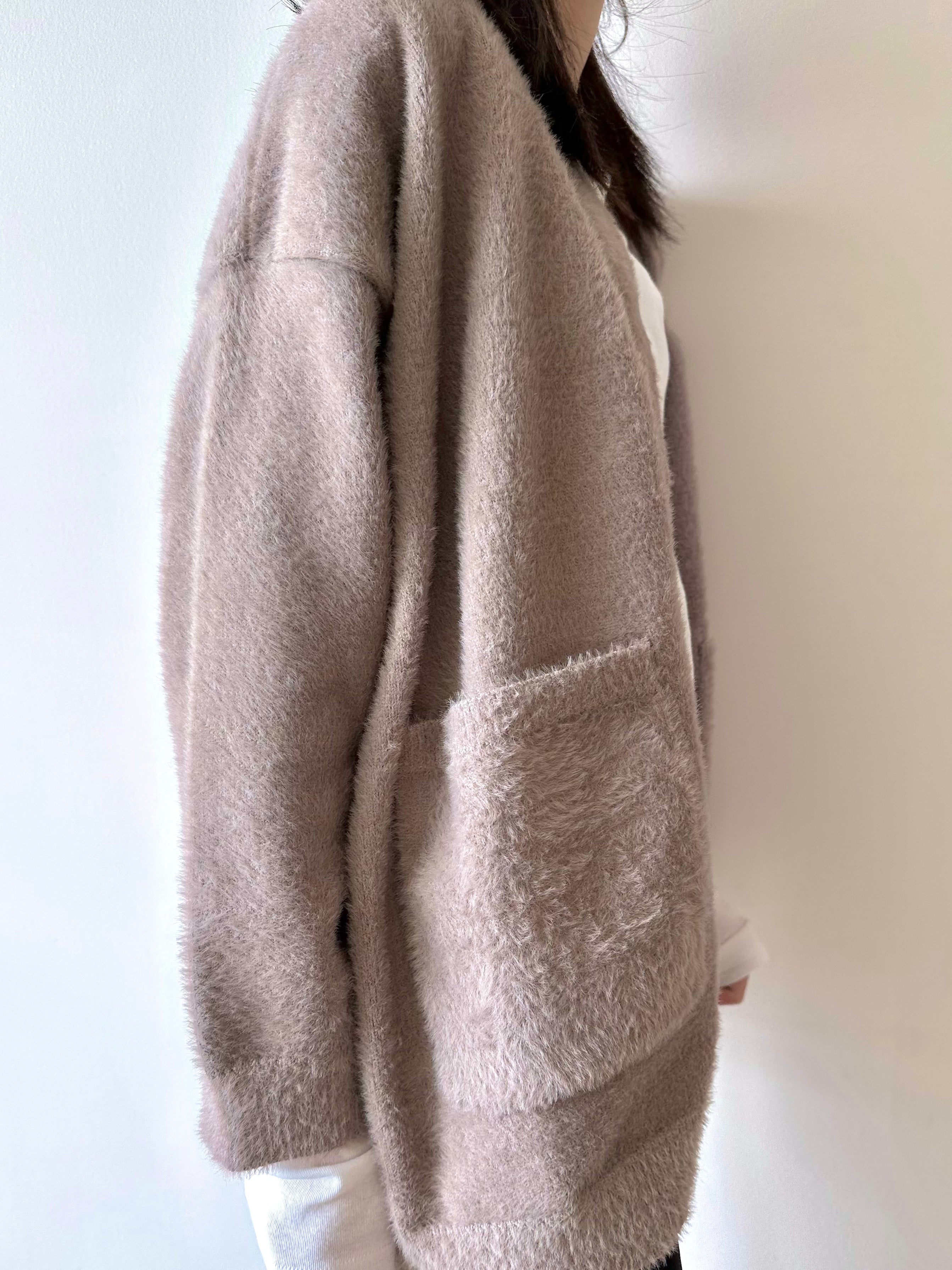 Oversized Fuzzy Button Cardigan