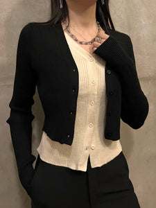 V Neck Button Front Knit Top