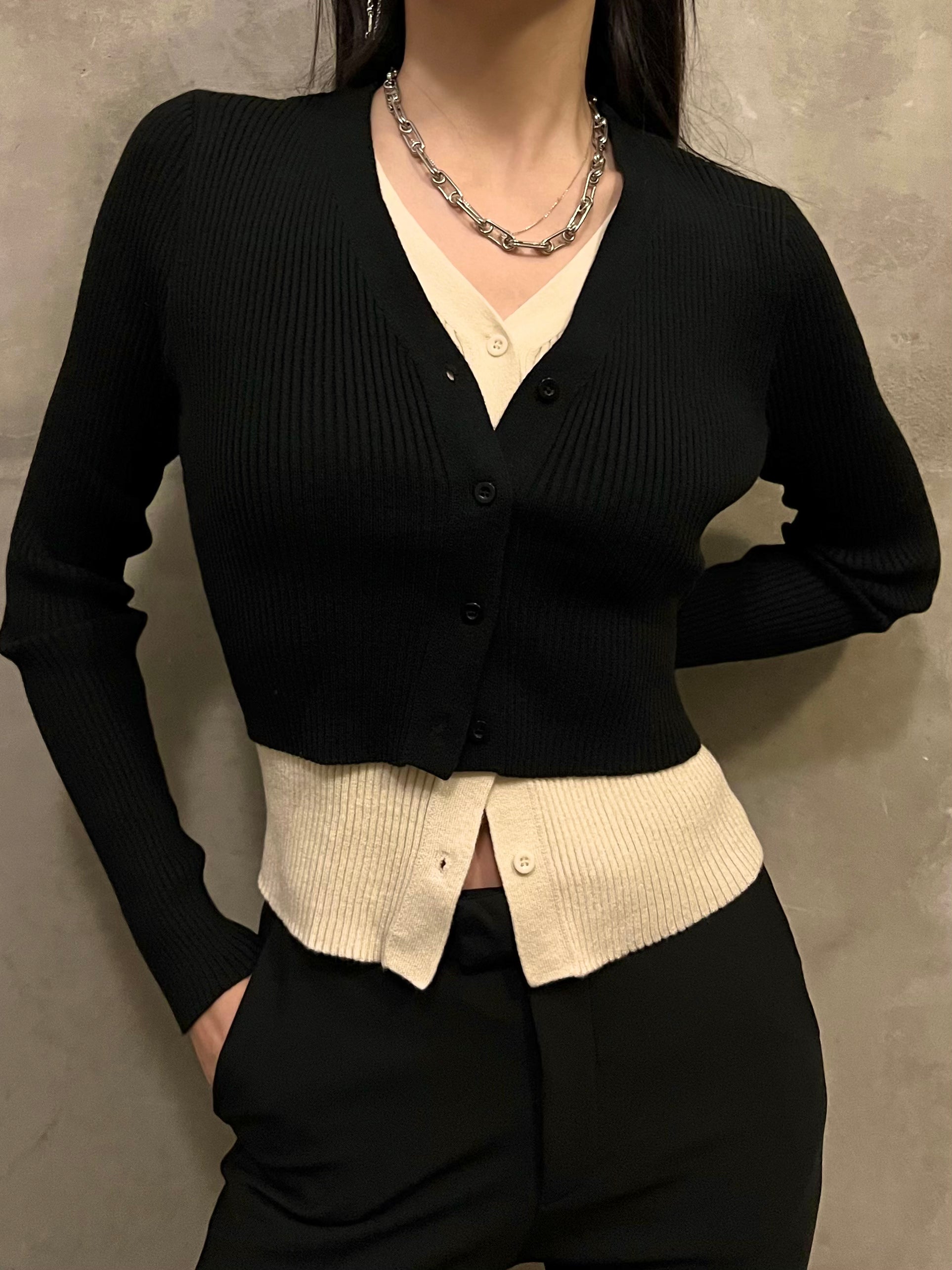V Neck Button Front Knit Top