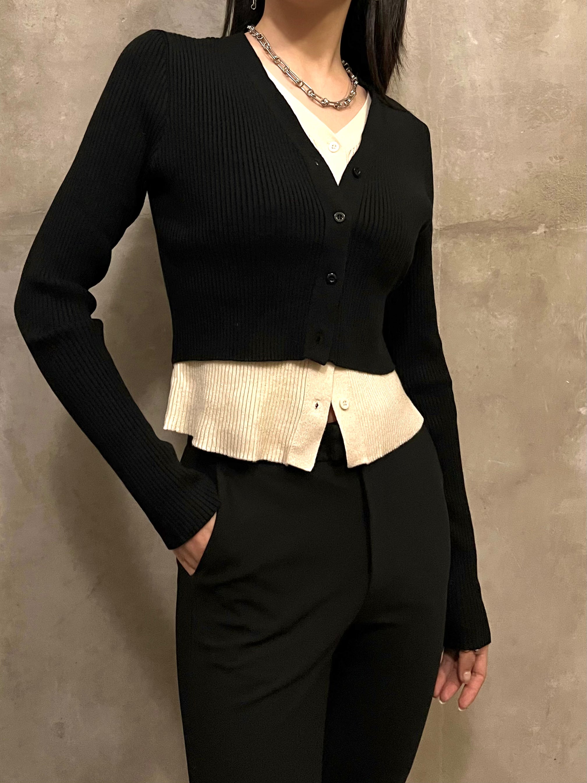 V Neck Button Front Knit Top
