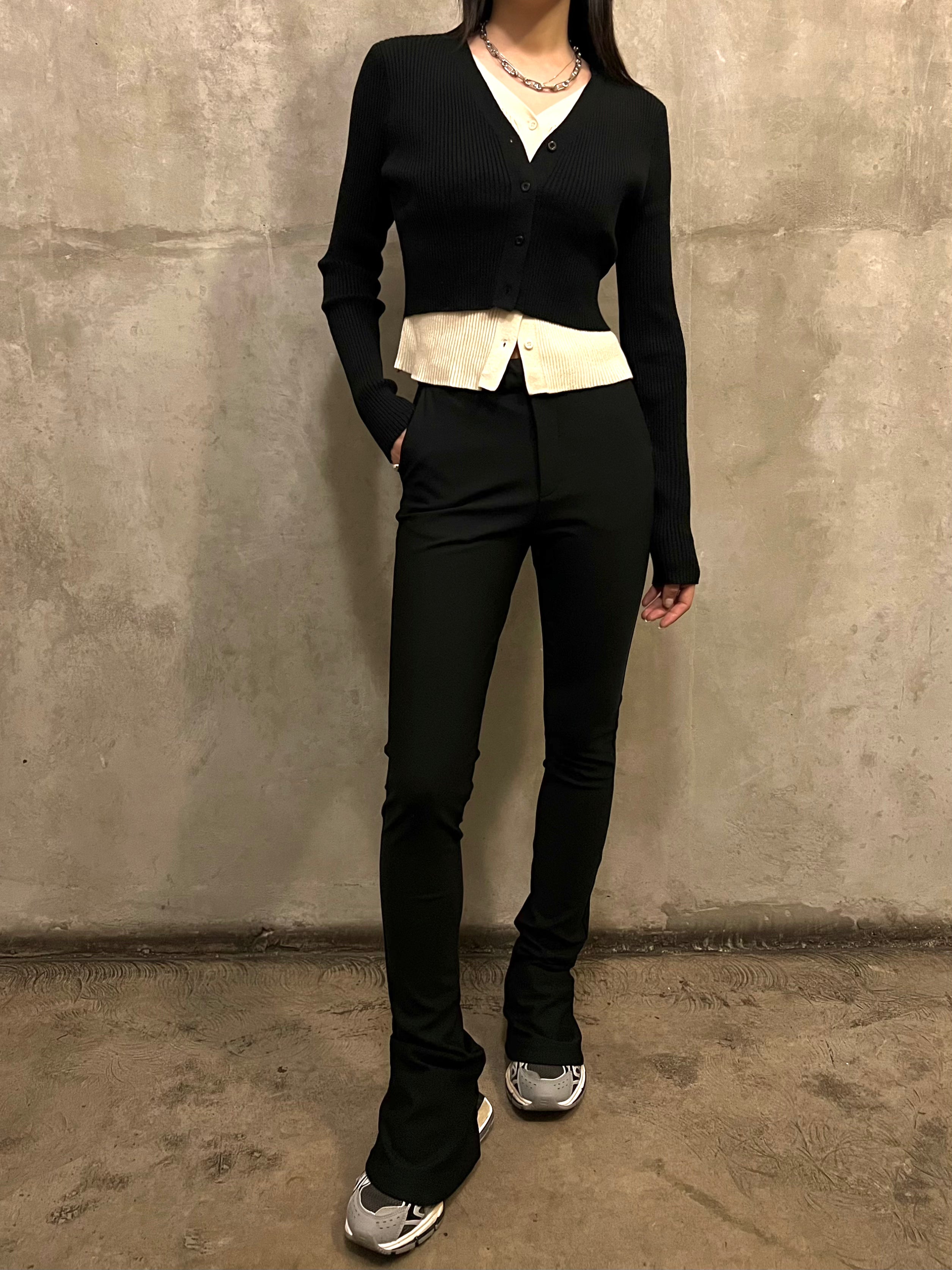 V Neck Button Front Knit Top