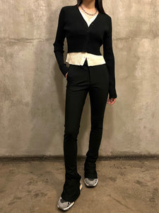 V Neck Button Front Knit Top