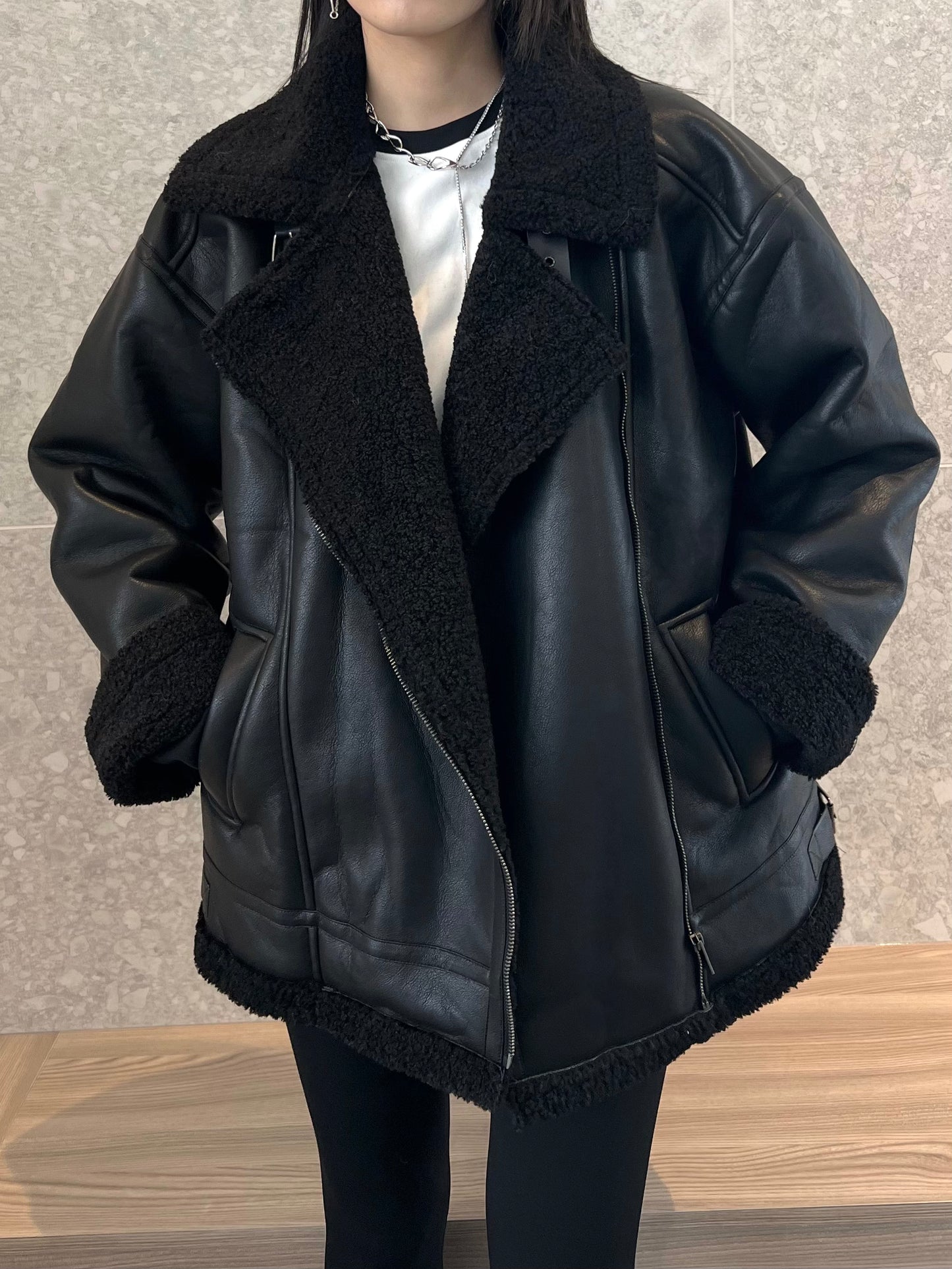 Chic Shearling Biker Jacket