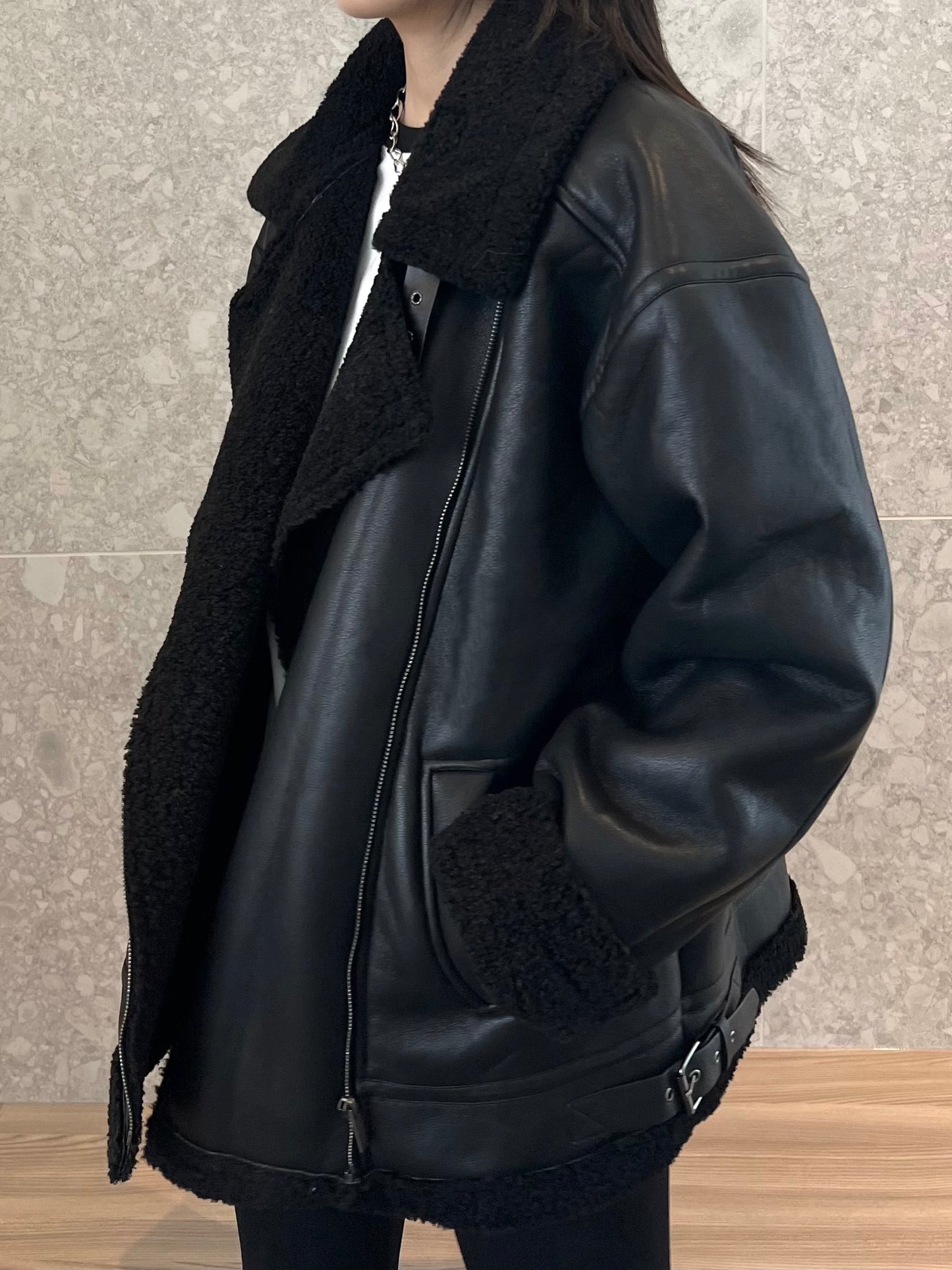 Chic Shearling Biker Jacket