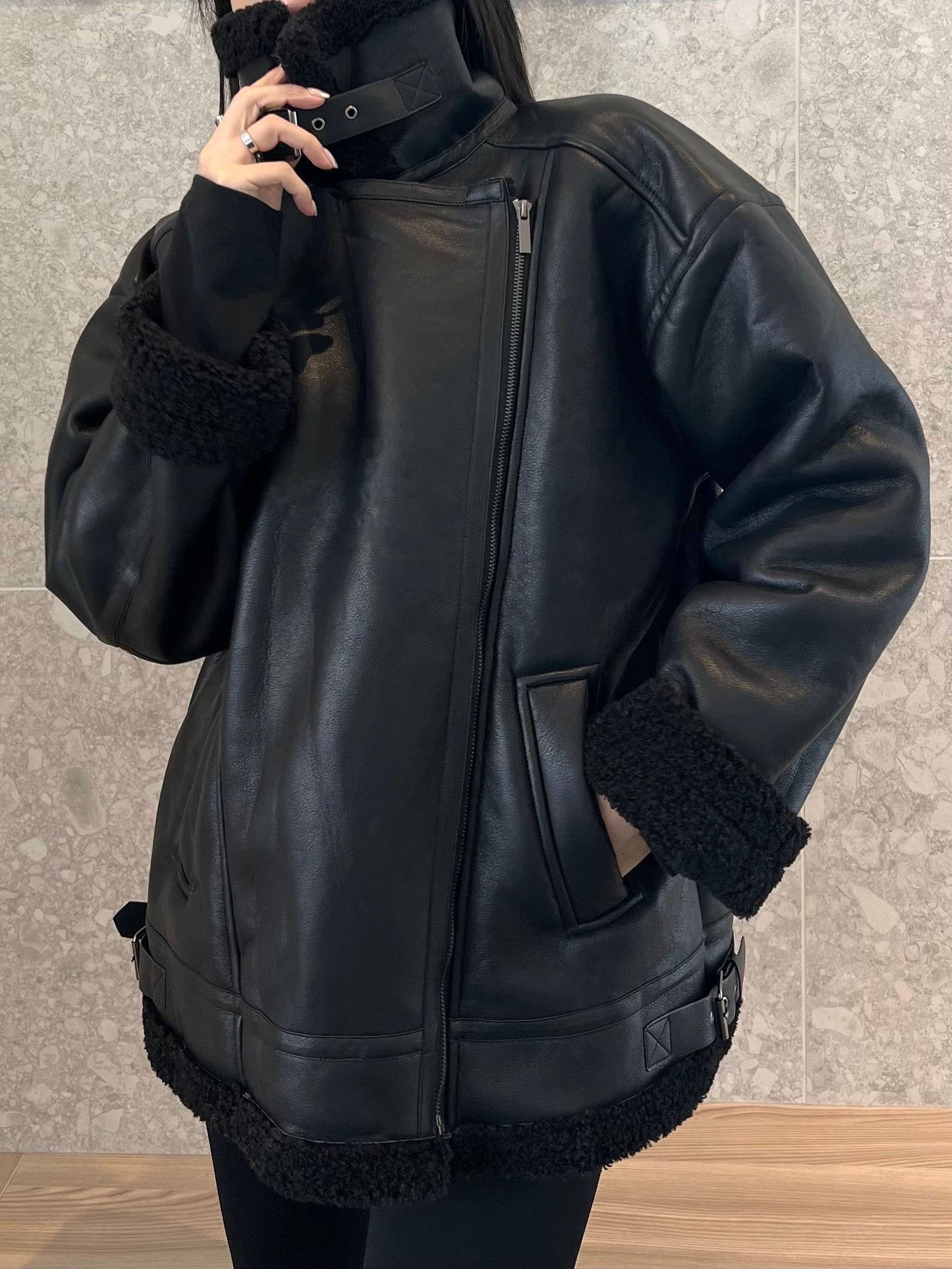Chic Shearling Biker Jacket