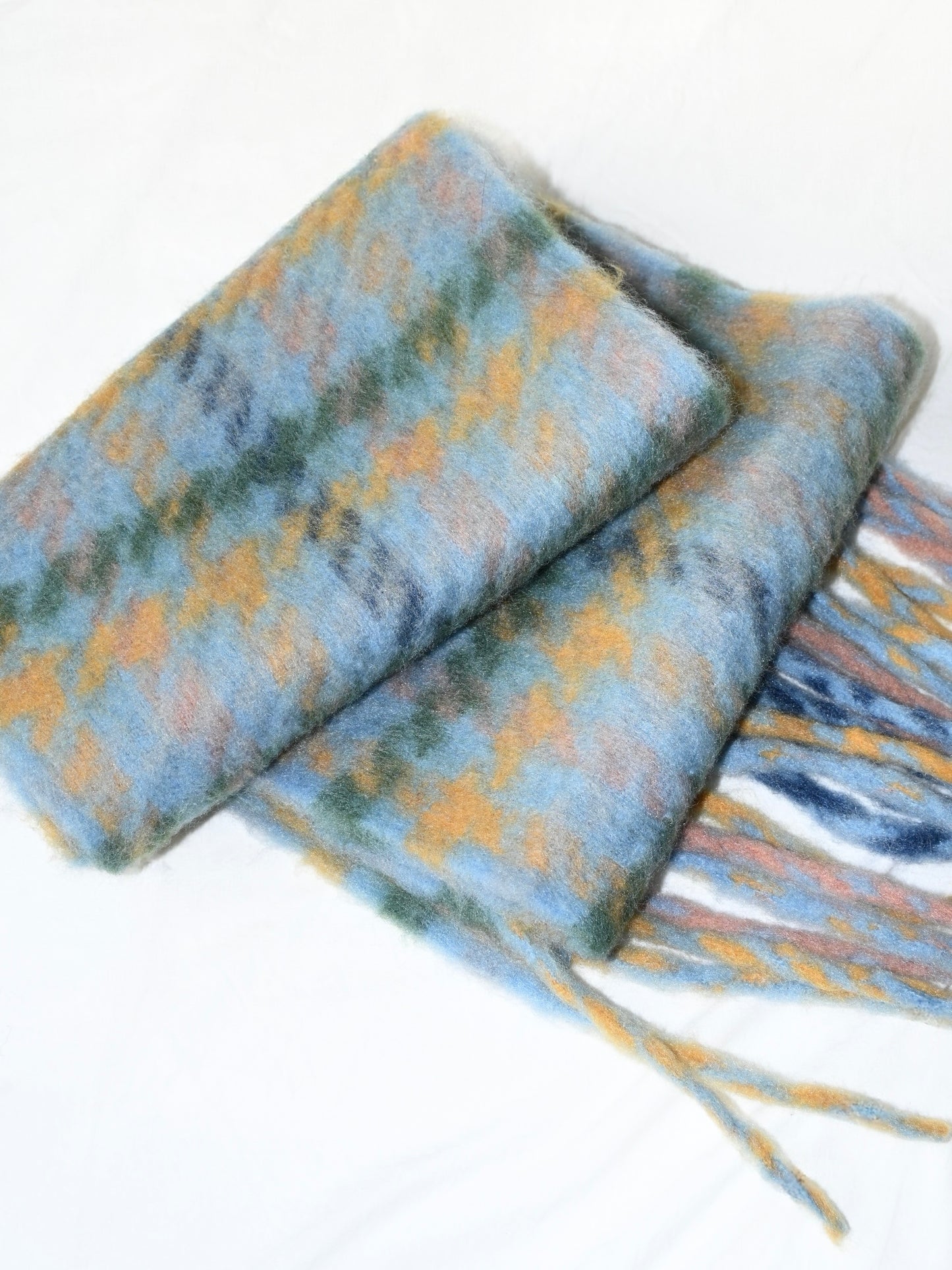 Plaid Fringe Mohair Scarf