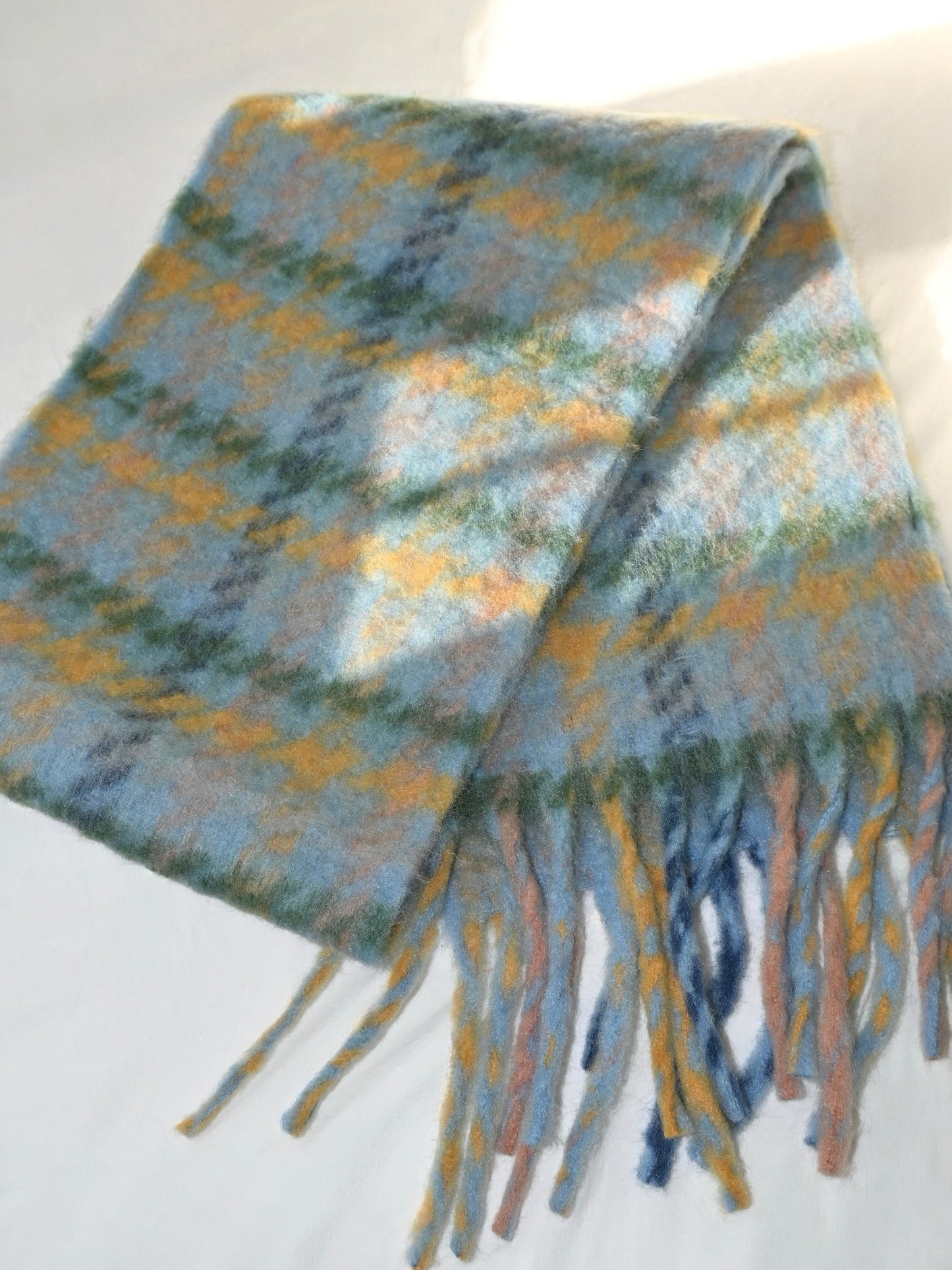 Plaid Fringe Mohair Scarf