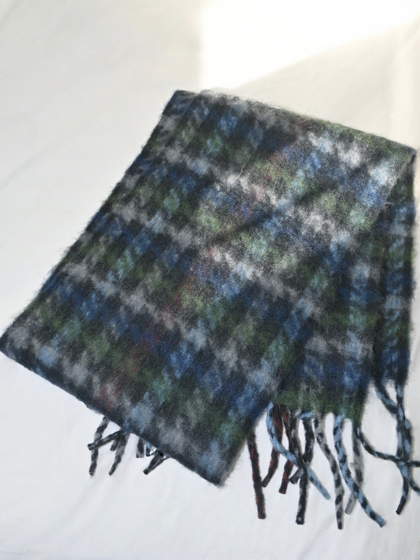 Plaid Fringe Mohair Scarf