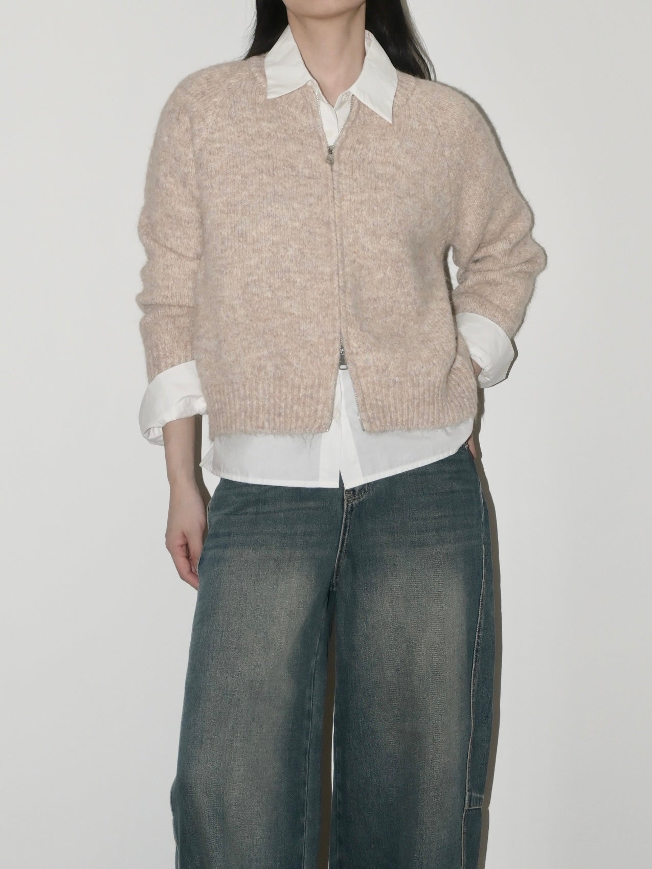 Crewneck Zip Up Sweater