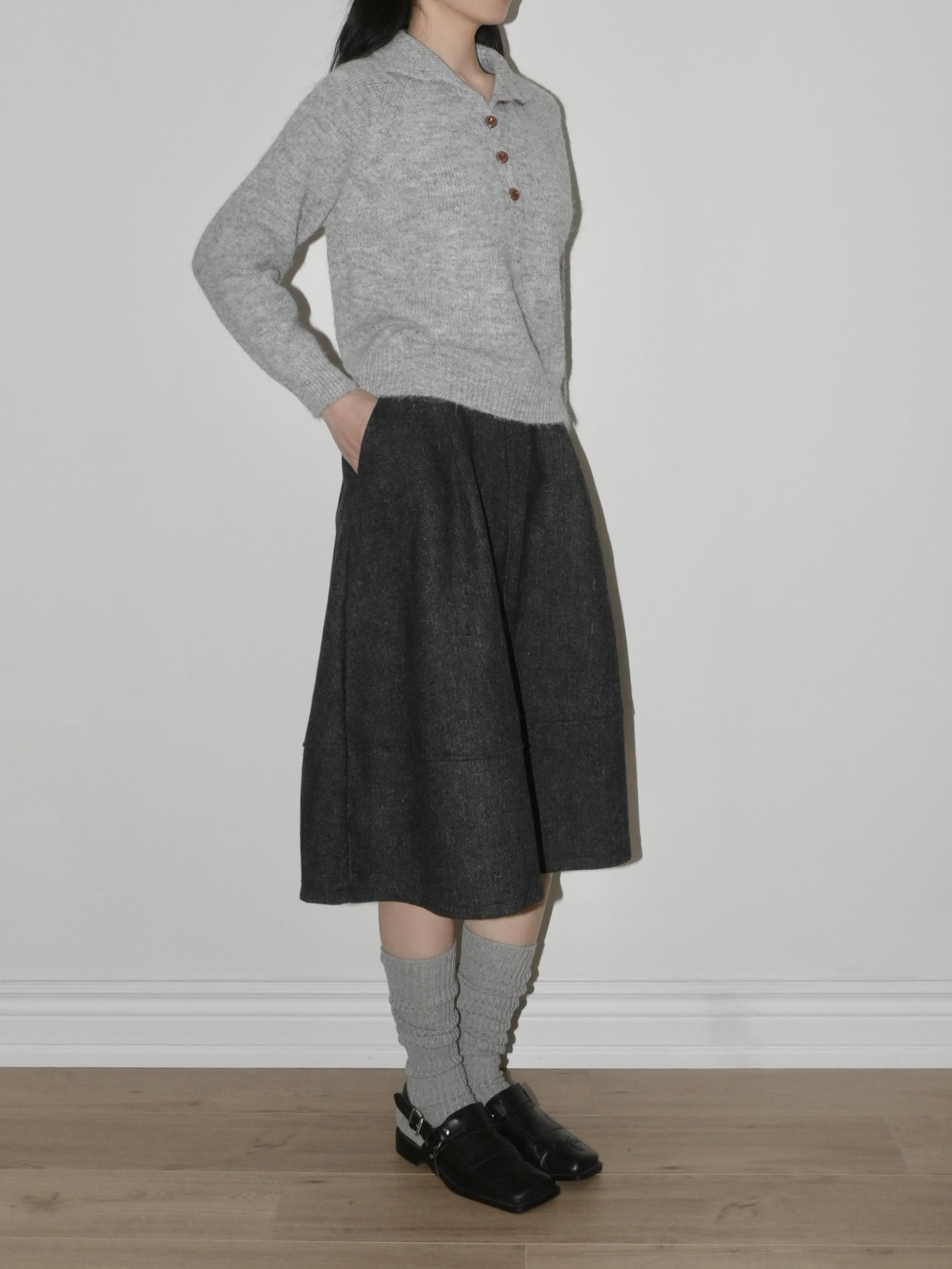 Structured Wool Midi Skirt