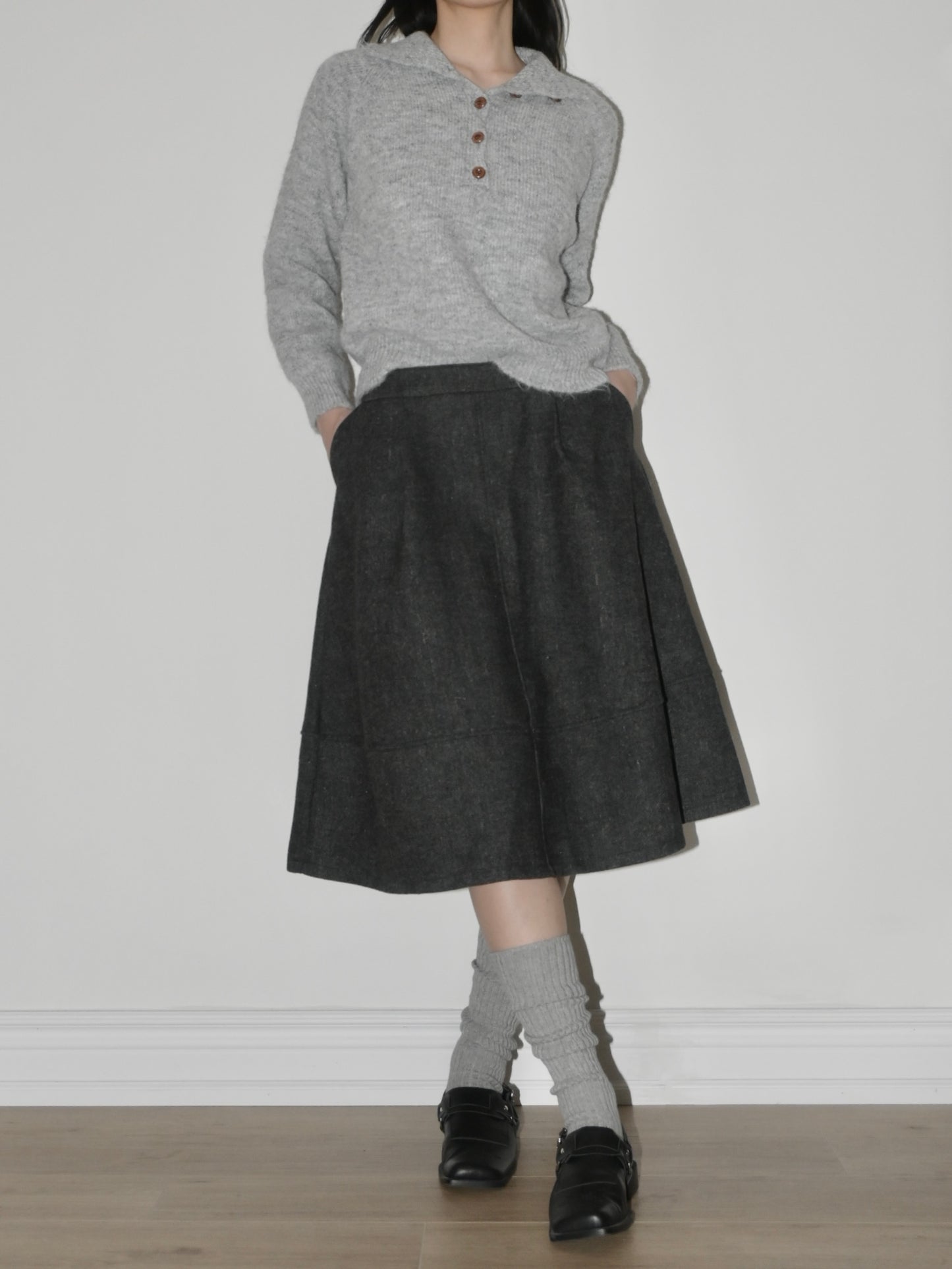 Structured Wool Midi Skirt