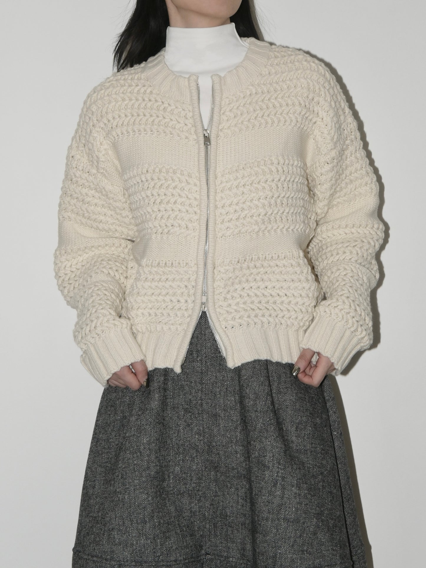 Textured Wool Zip Sweater