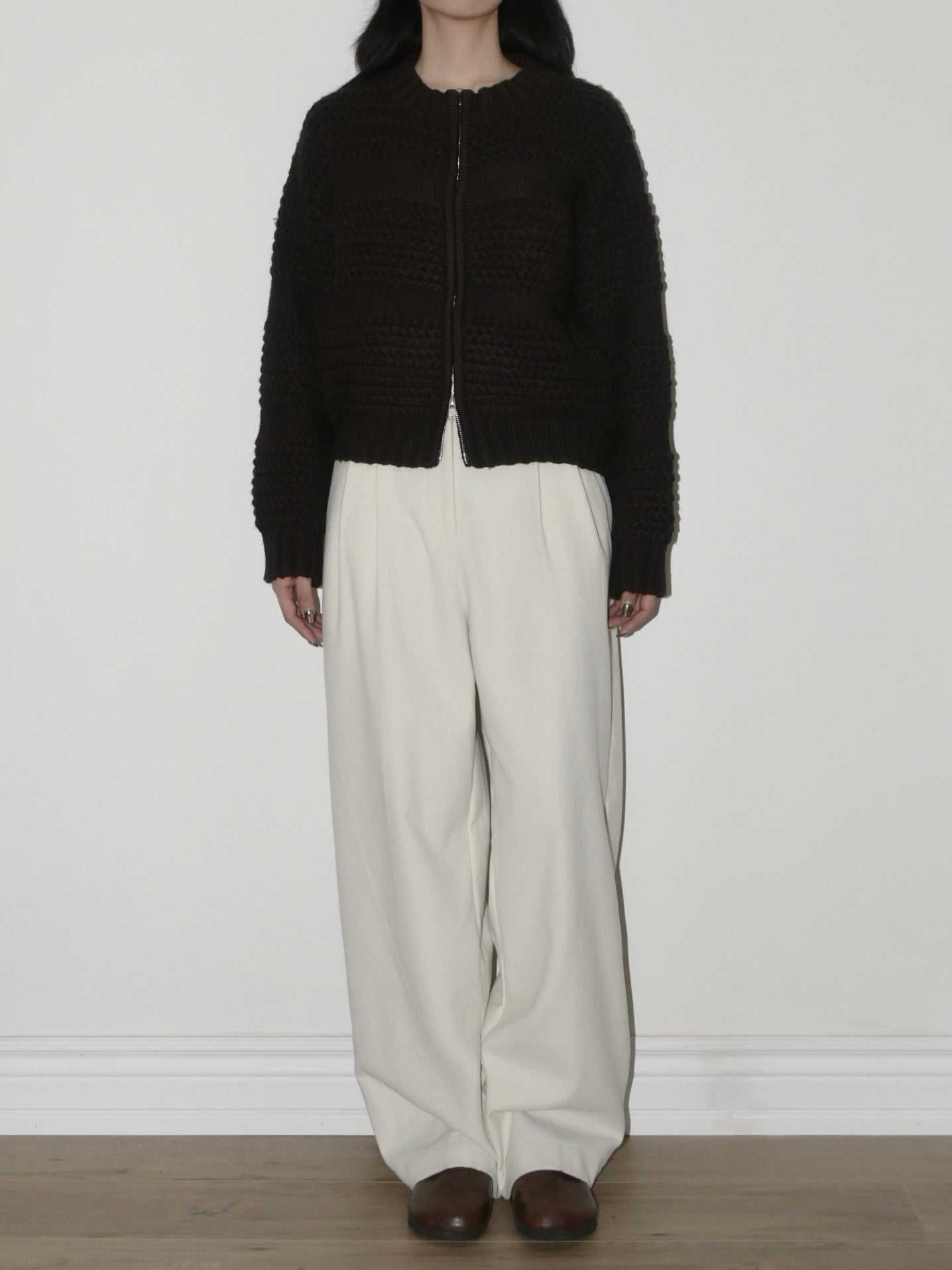 Textured Wool Zip Sweater