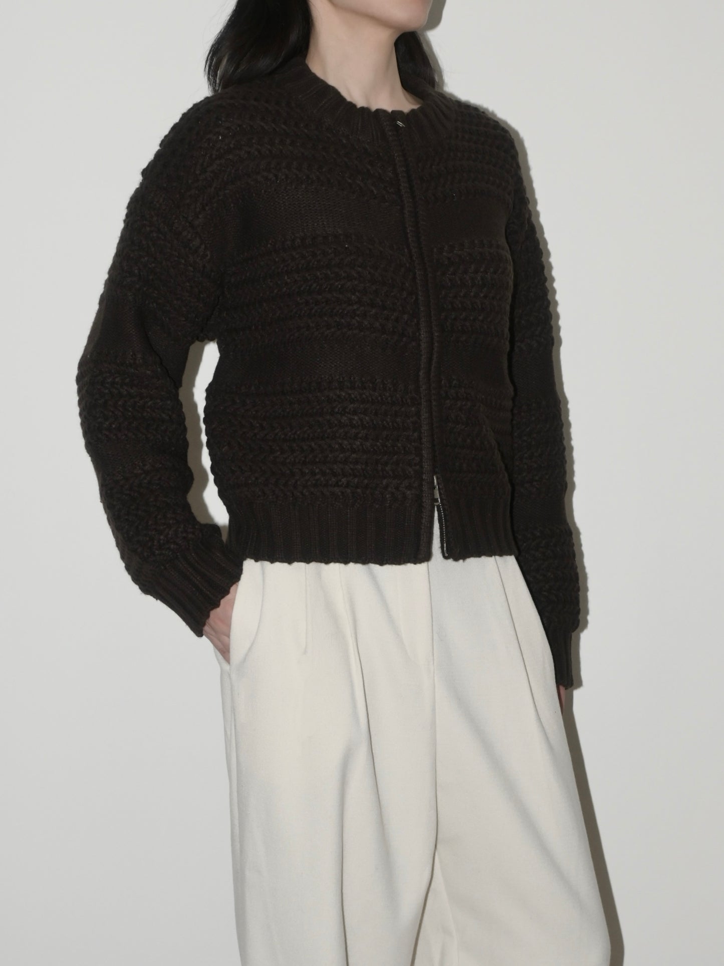 Textured Wool Zip Sweater
